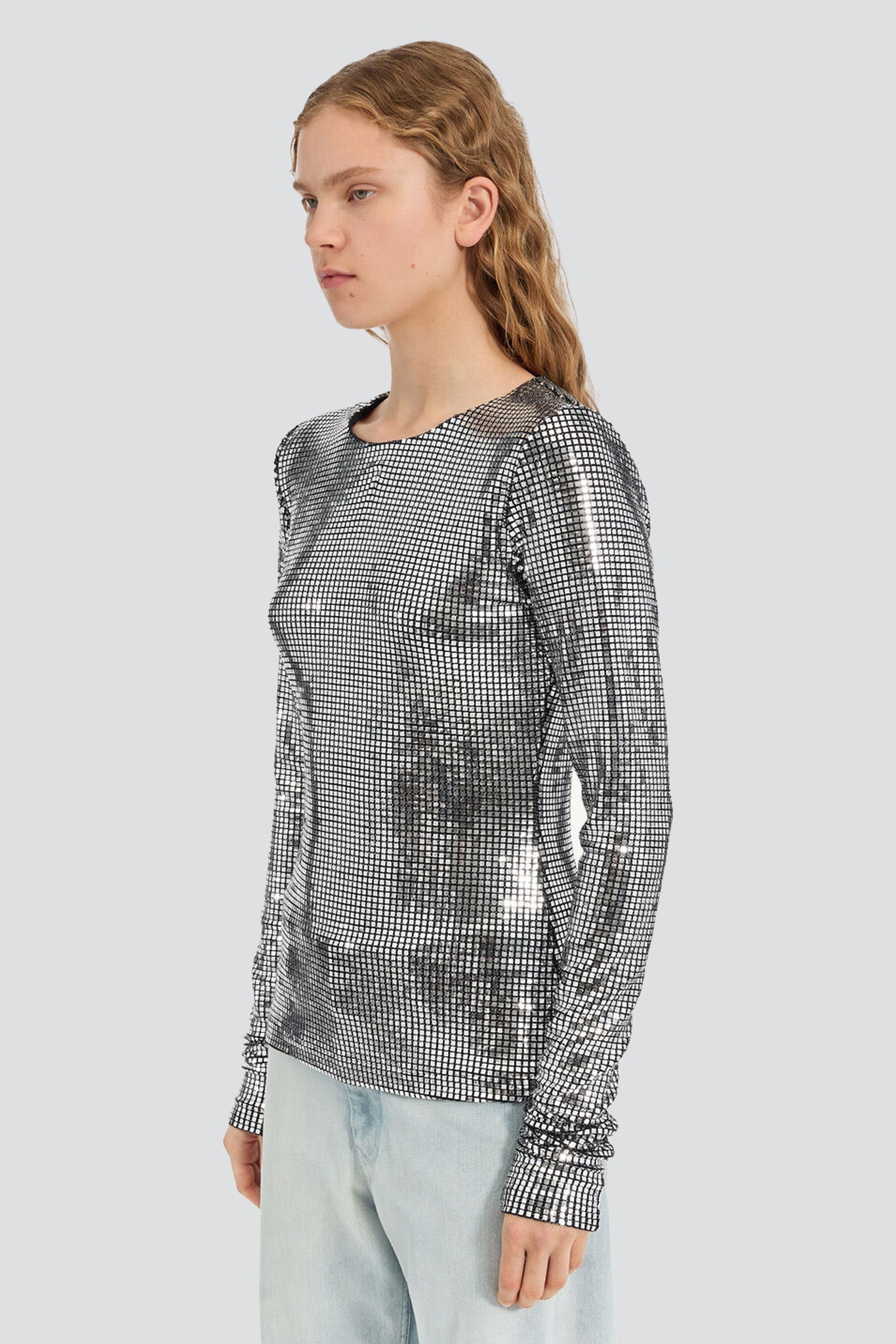 Silver Long-Sleeved Top