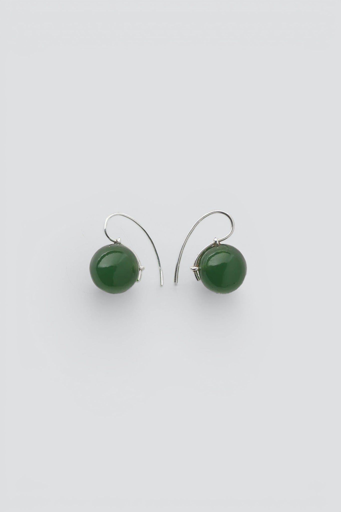 Silver/Green Serpentine Stone Sphere Drop Earrings