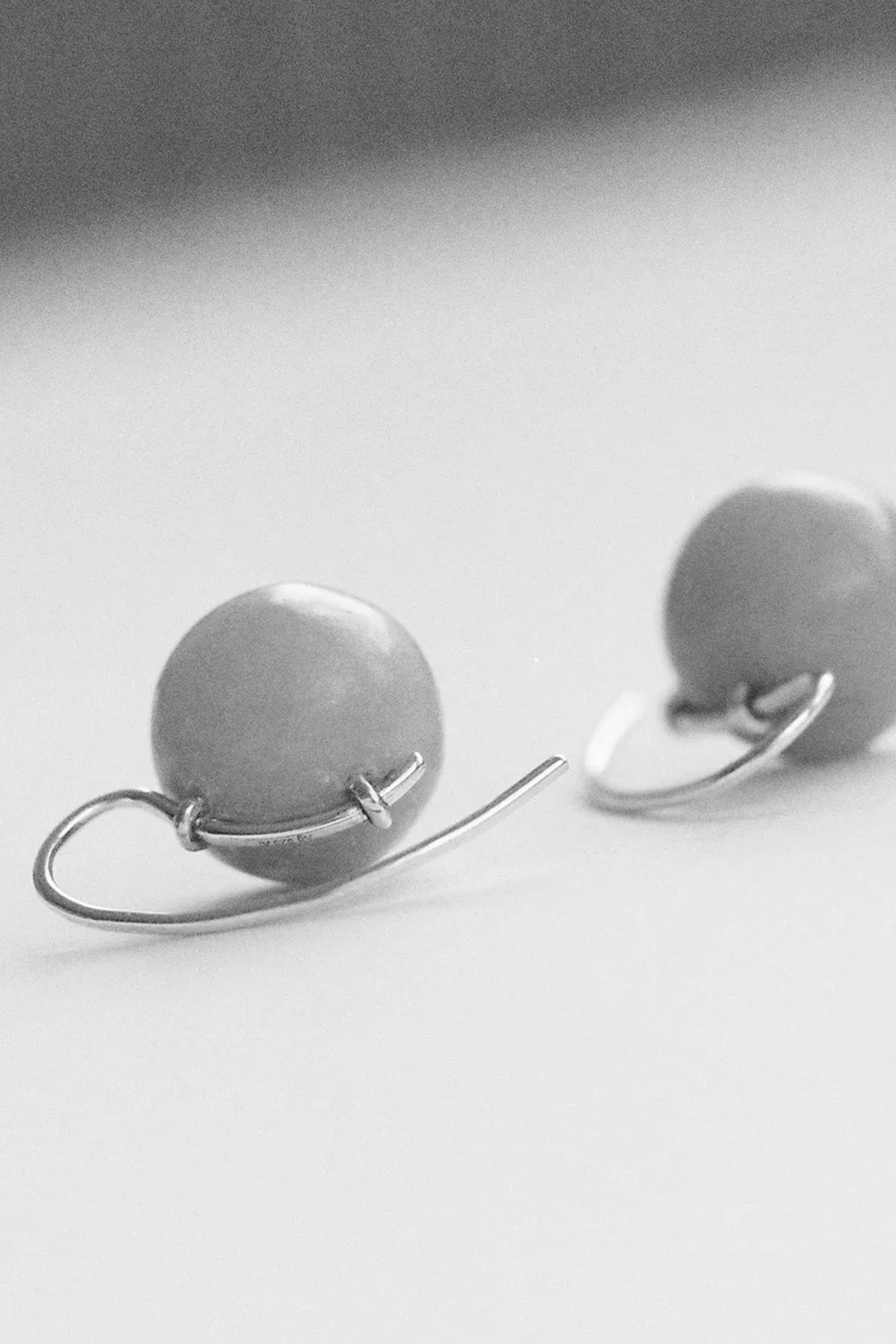 Silver/Green Serpentine Stone Sphere Drop Earrings