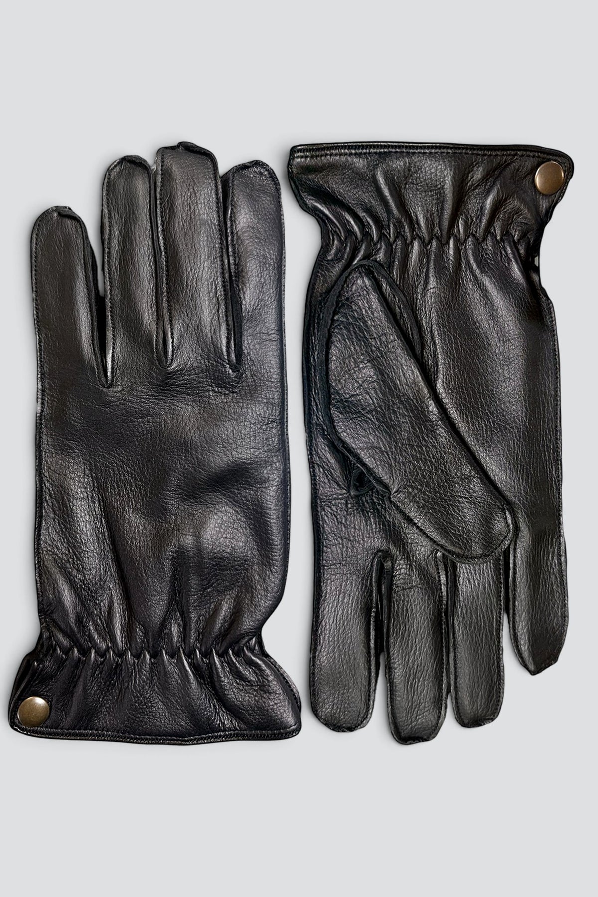Black Deerskin Leather Snap Glove