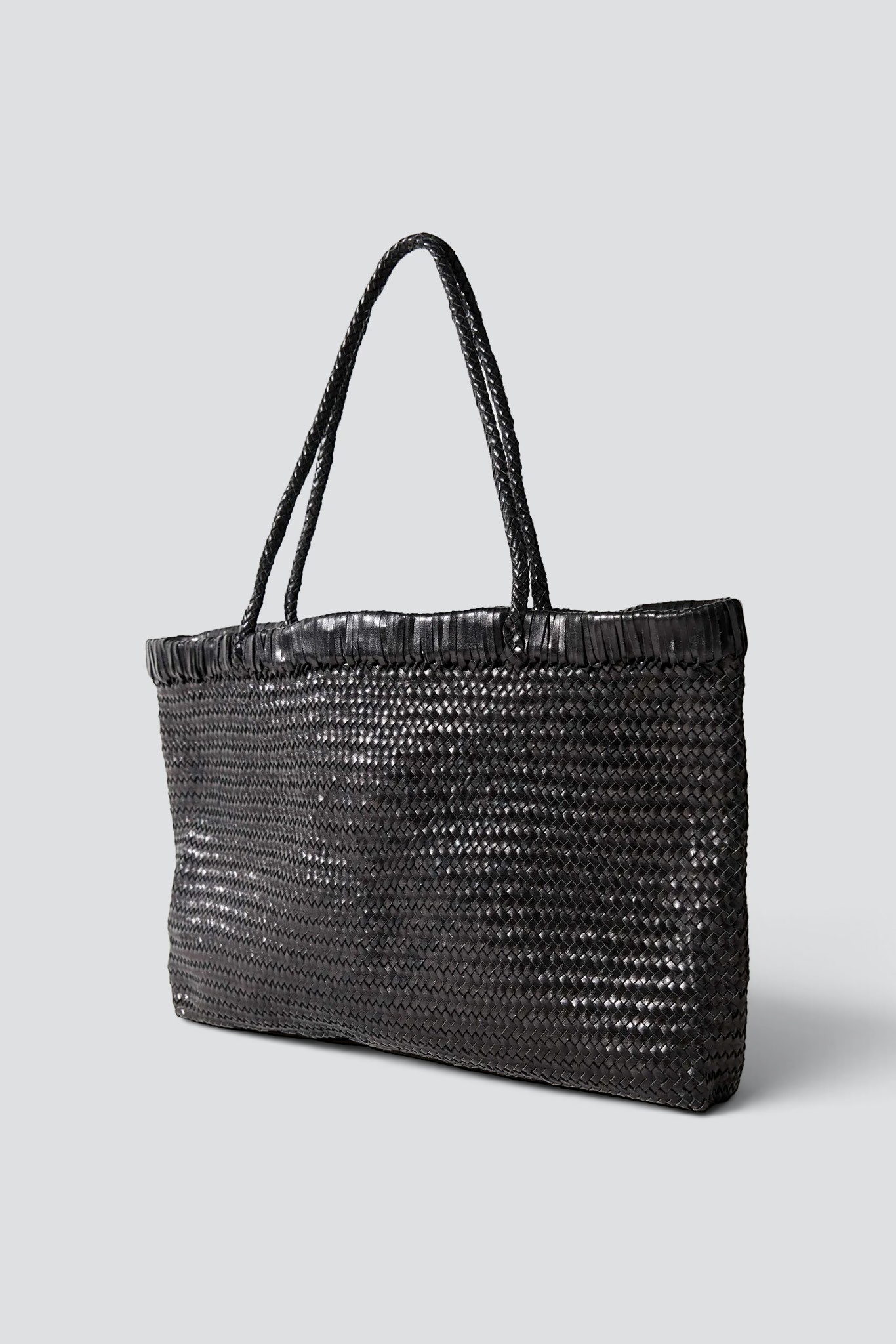 Black Wide Bagu Woven Tote