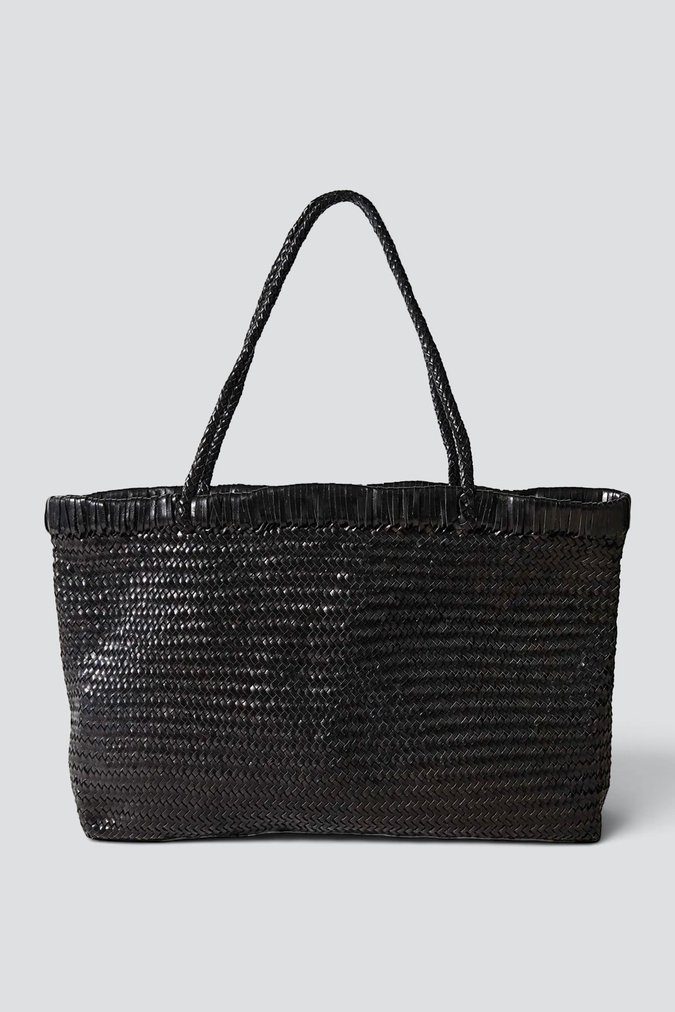 Black Wide Bagu Woven Tote