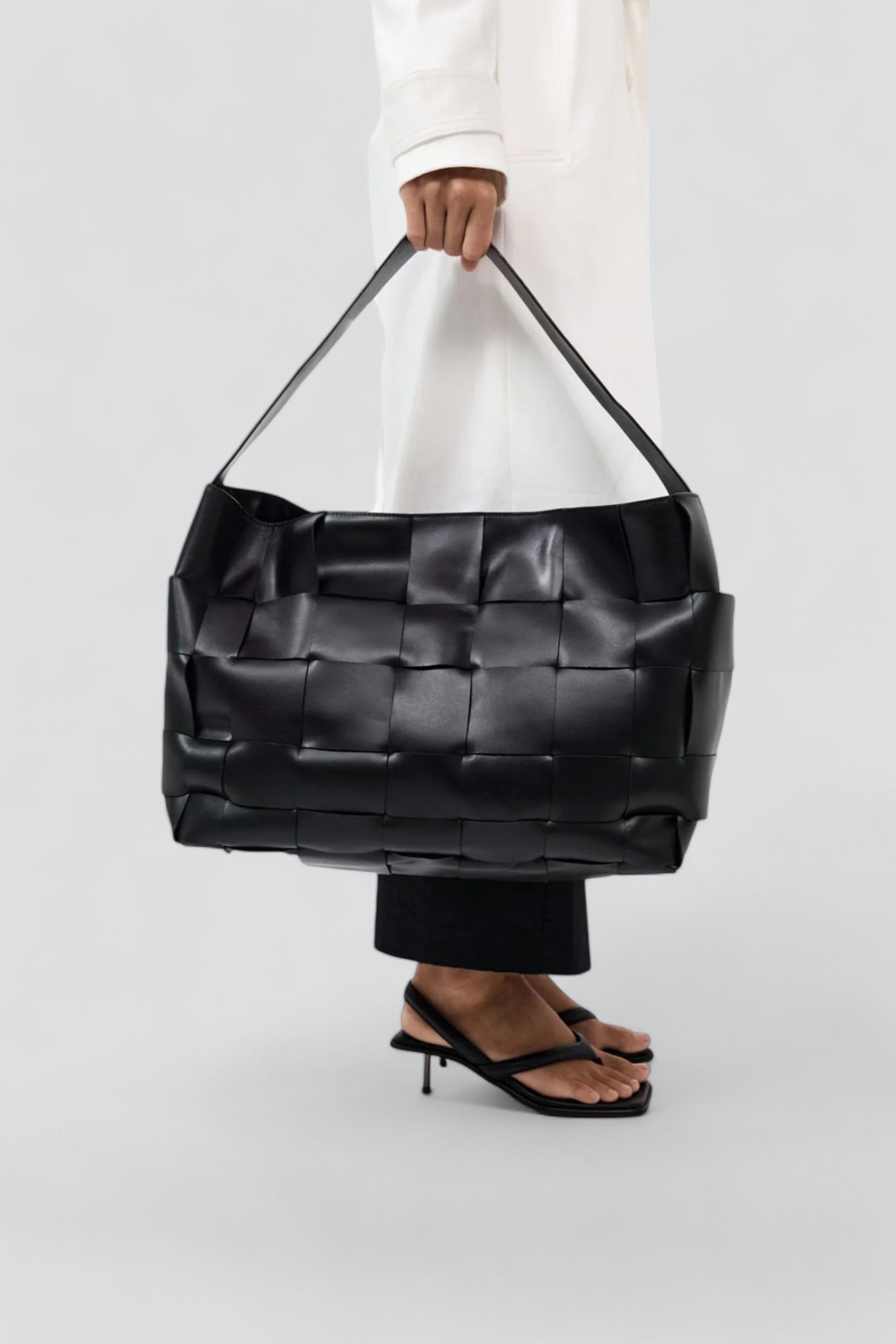 Black Woven Large Tote
