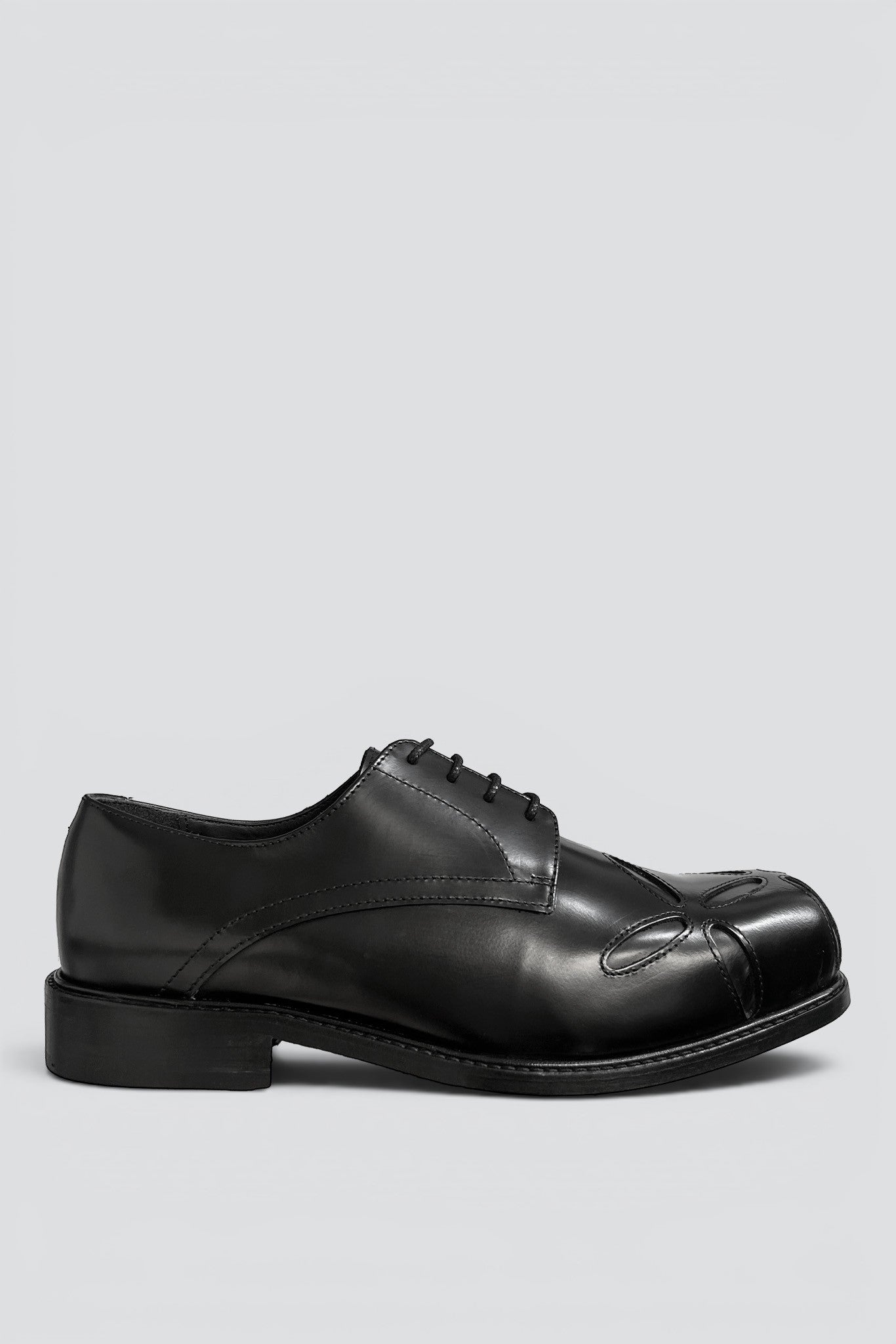 Black Polido Slashed Square Toe Derby