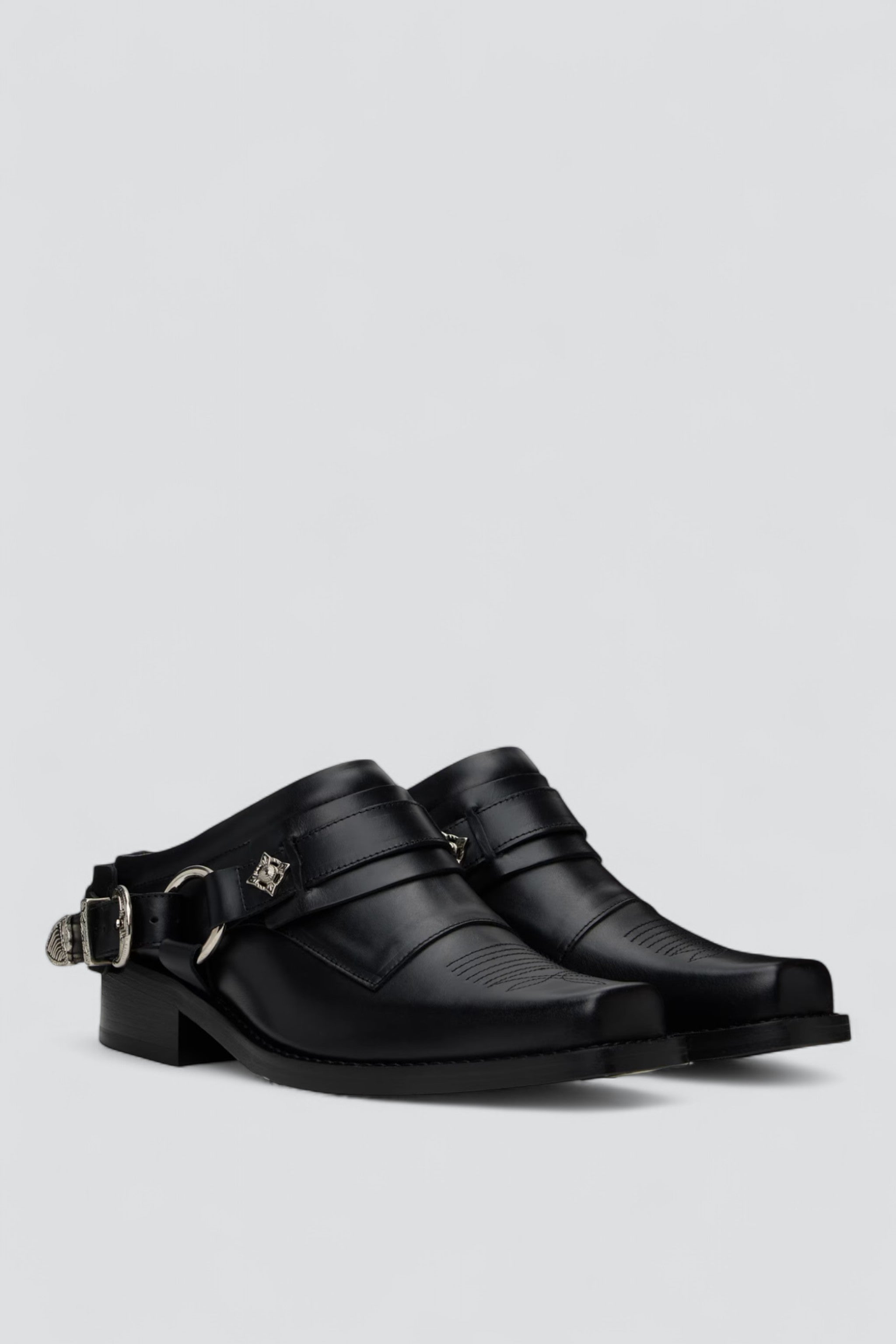 Black Leather Western Mule