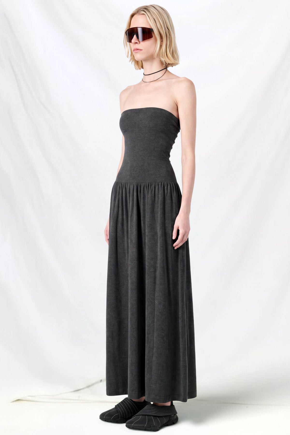 Charcoal Shirring Knit Maxi Dress
