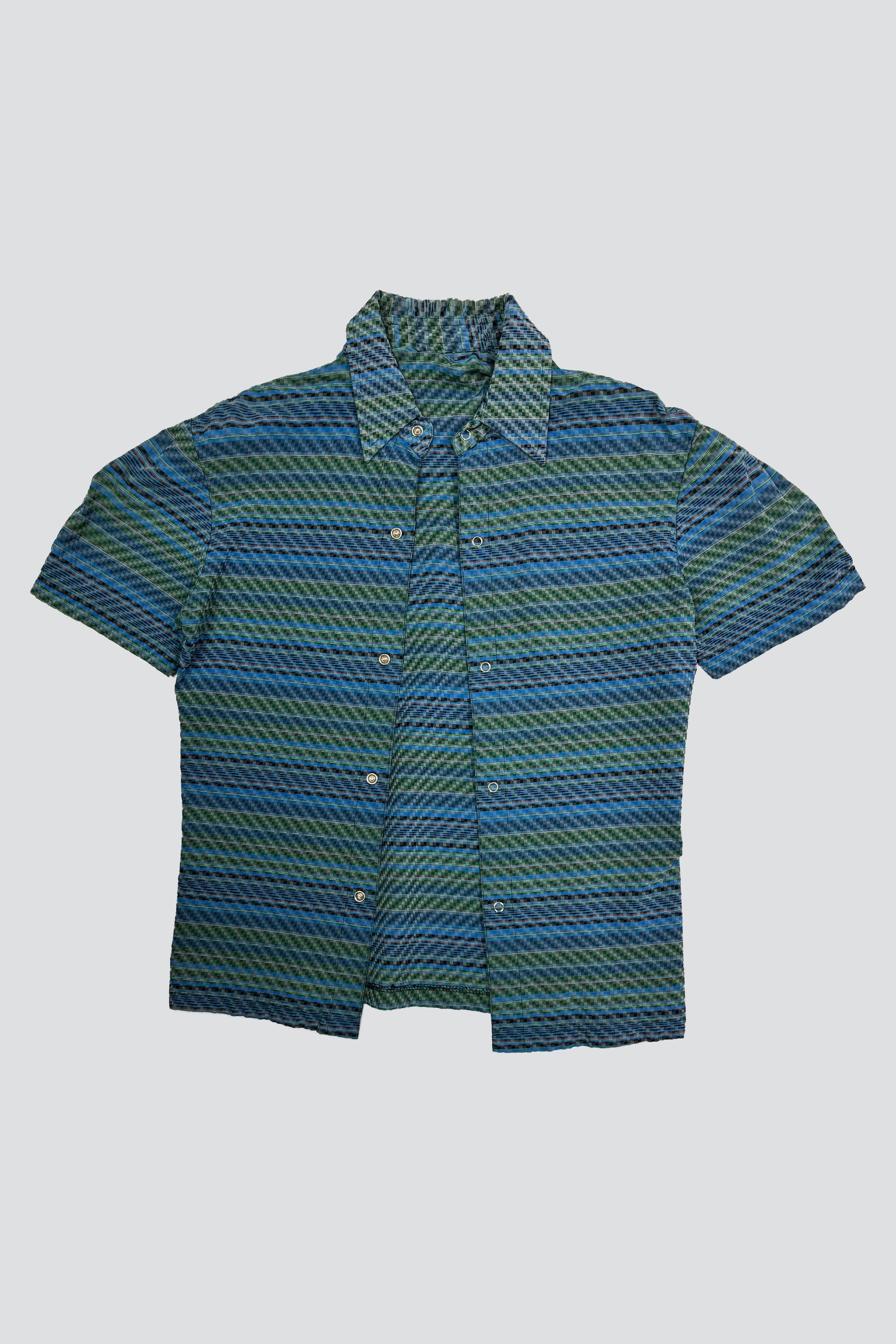 Blue Stripe Pattern Stretch Snap Shirt