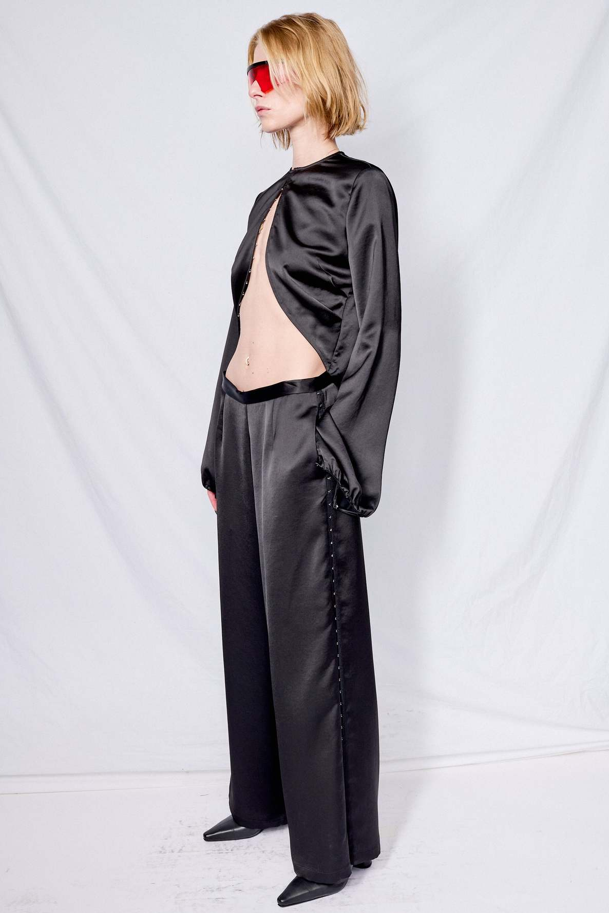 Black Cupro Side Hook Clean Pant