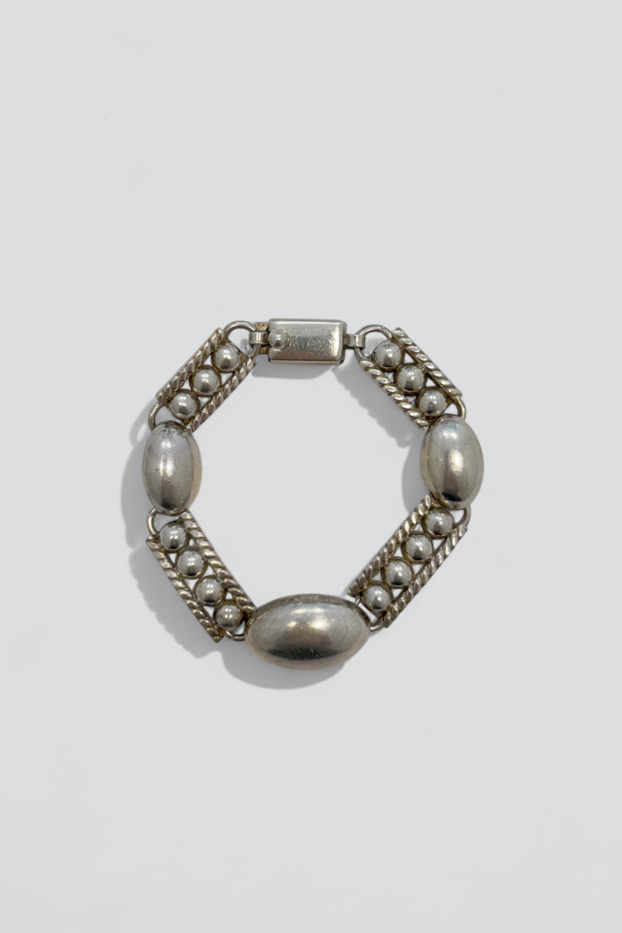 Sterling Silver Oval Deco Bar Link Bracelet