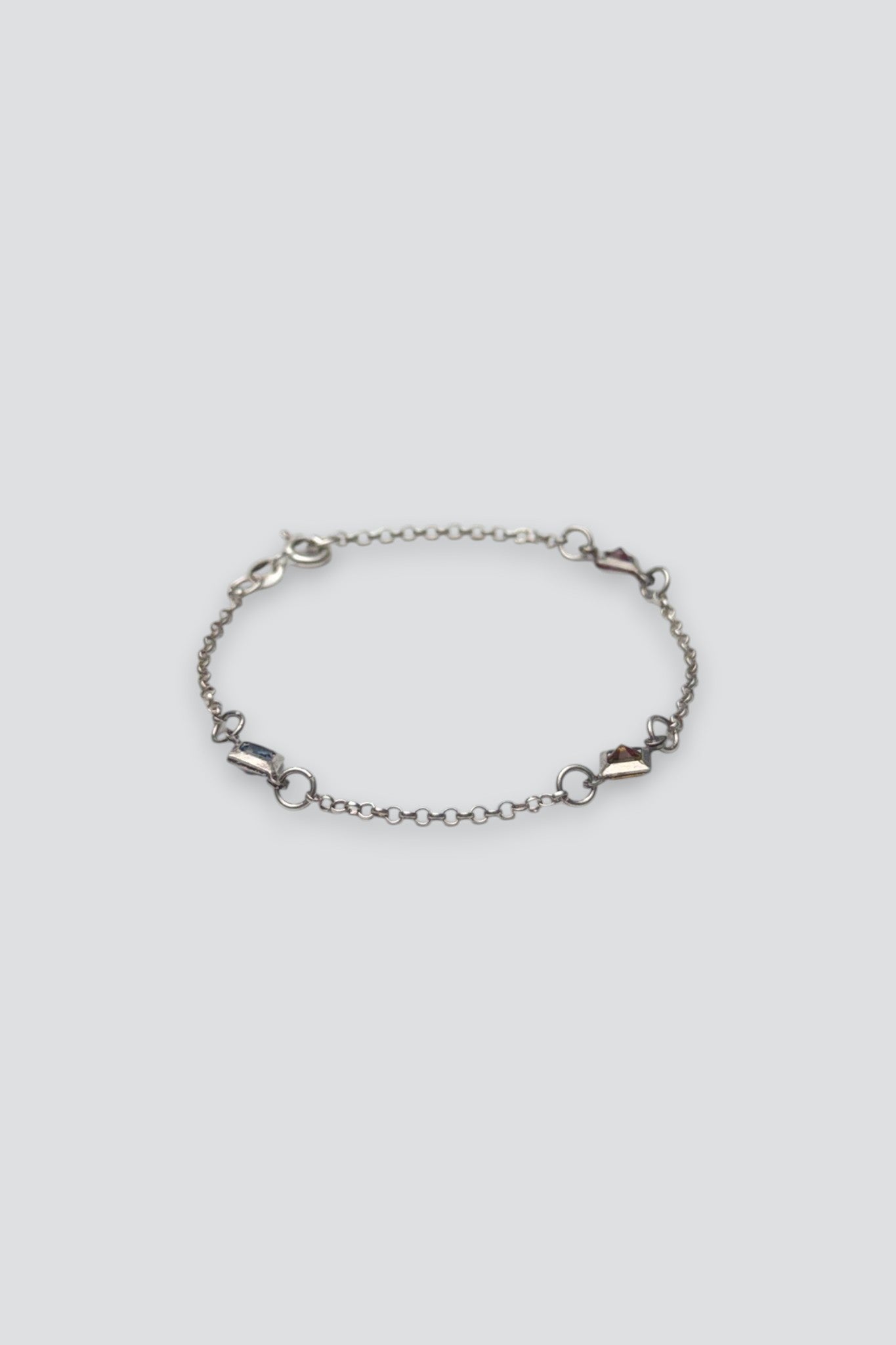 Sterling Silver Pink Quartz Topaz Citrine Chain Bracelet