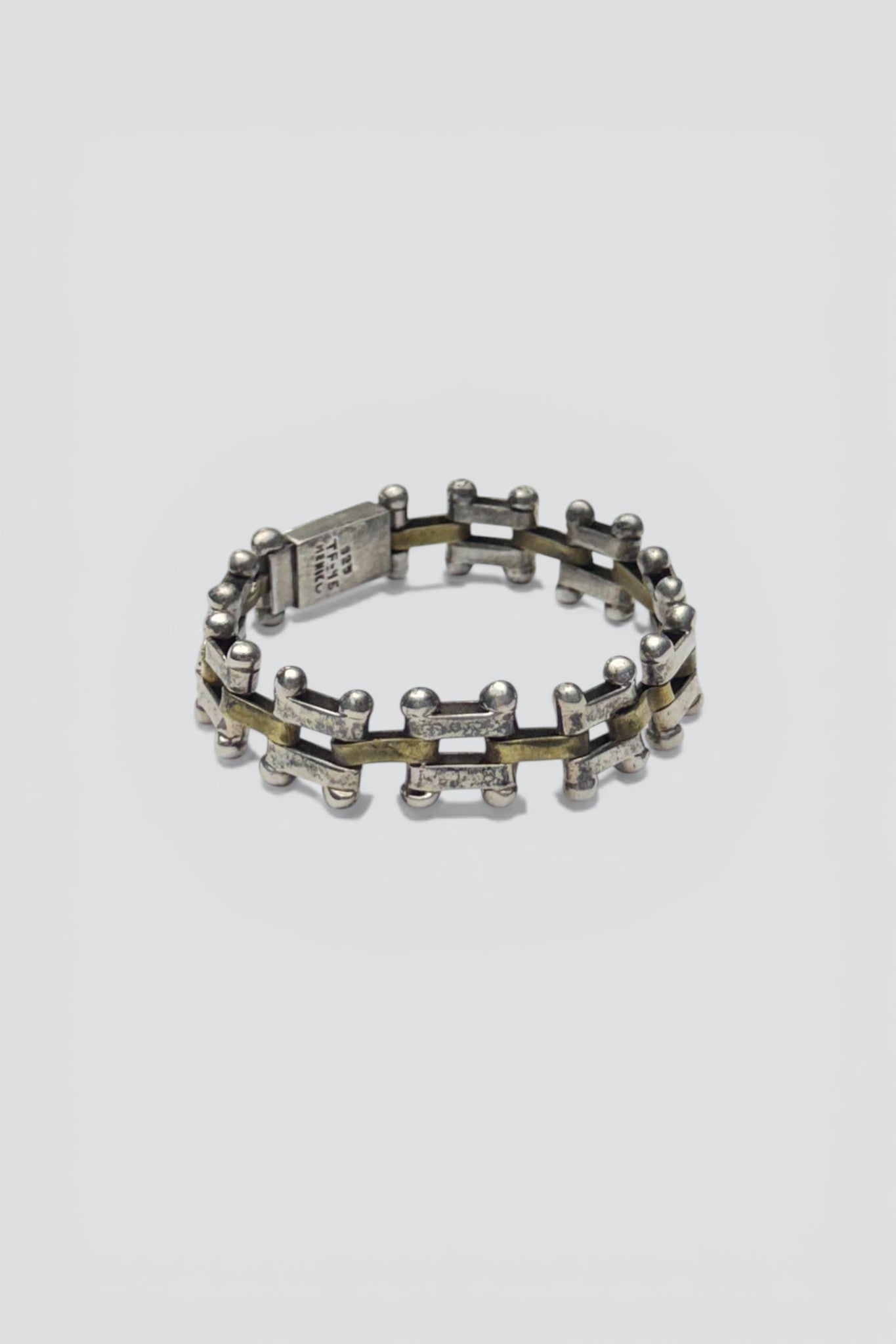 Sterling Silver Brass Dotted Bar Link Bracelet