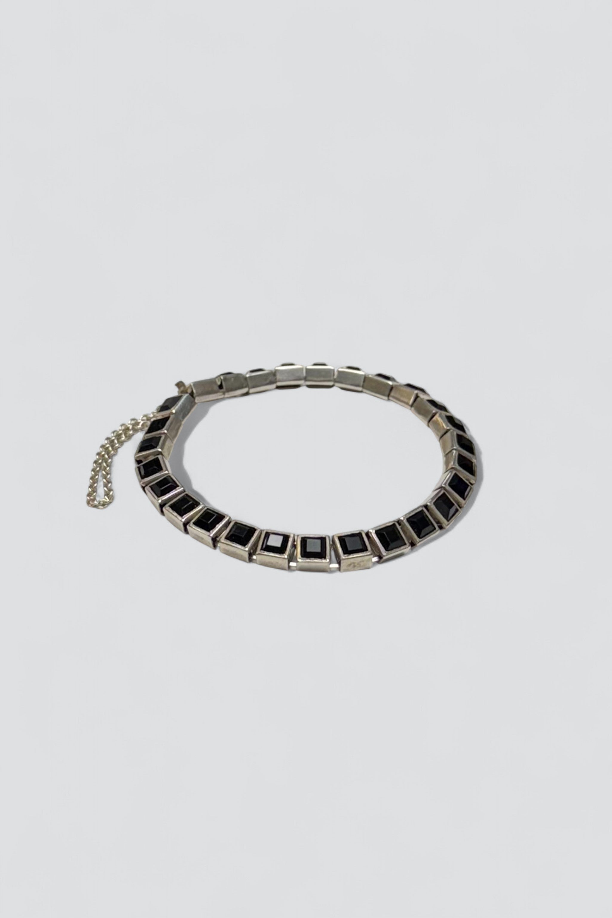 Sterling Silver Onyx Square Link Bracelet