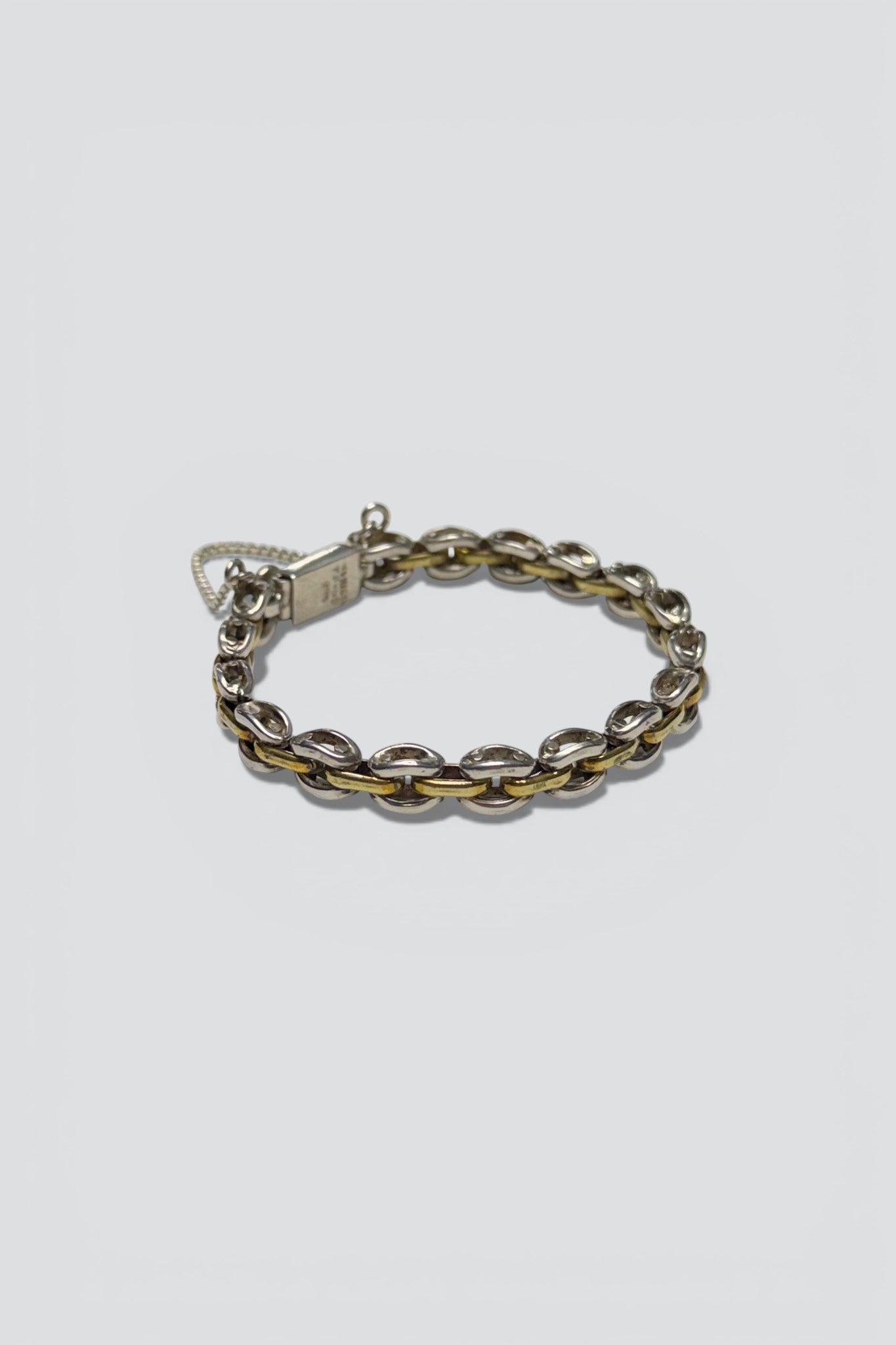 Sterling Silver Brass Two Tone Double Chain Bracelet