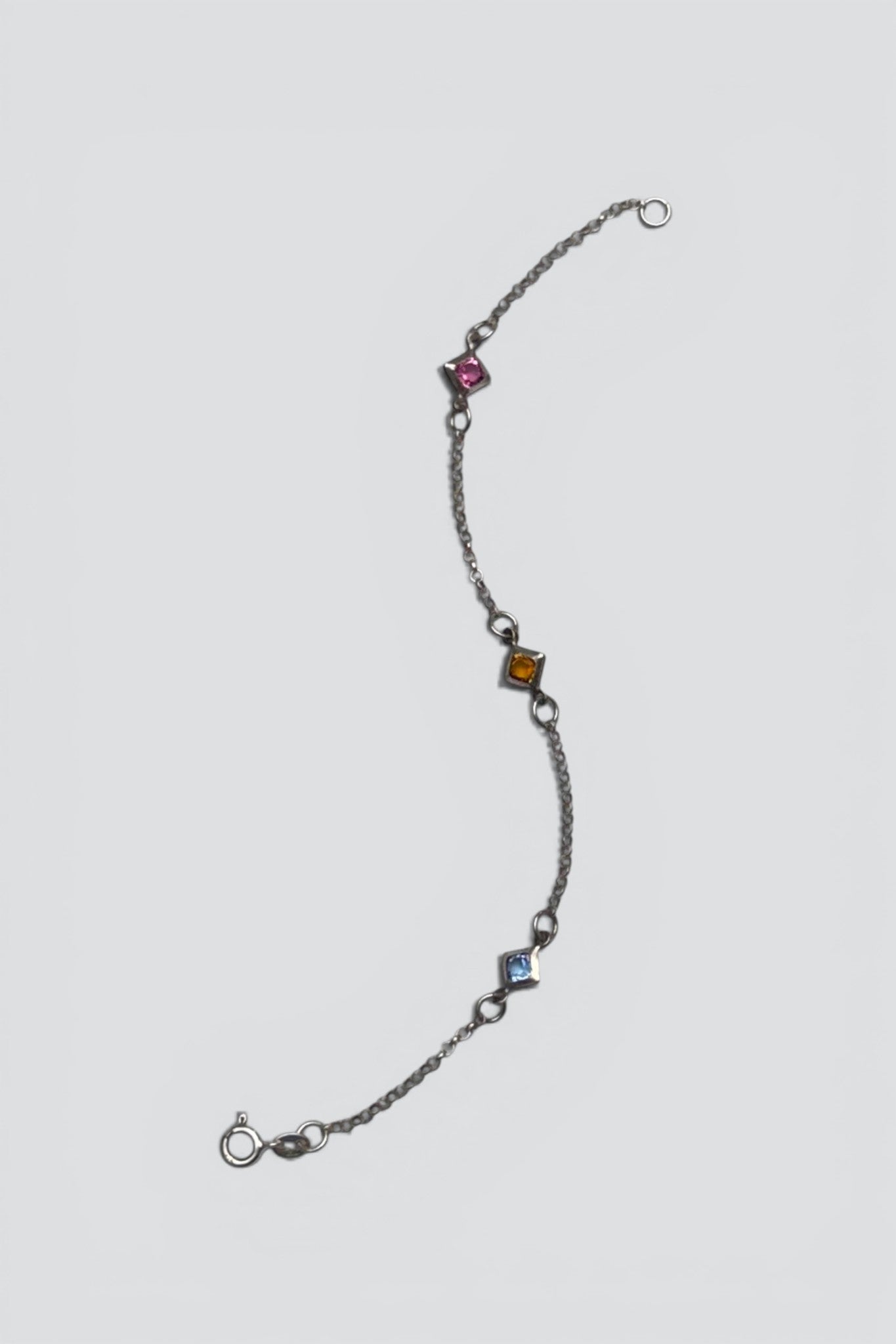 Sterling Silver Pink Quartz Topaz Citrine Chain Bracelet
