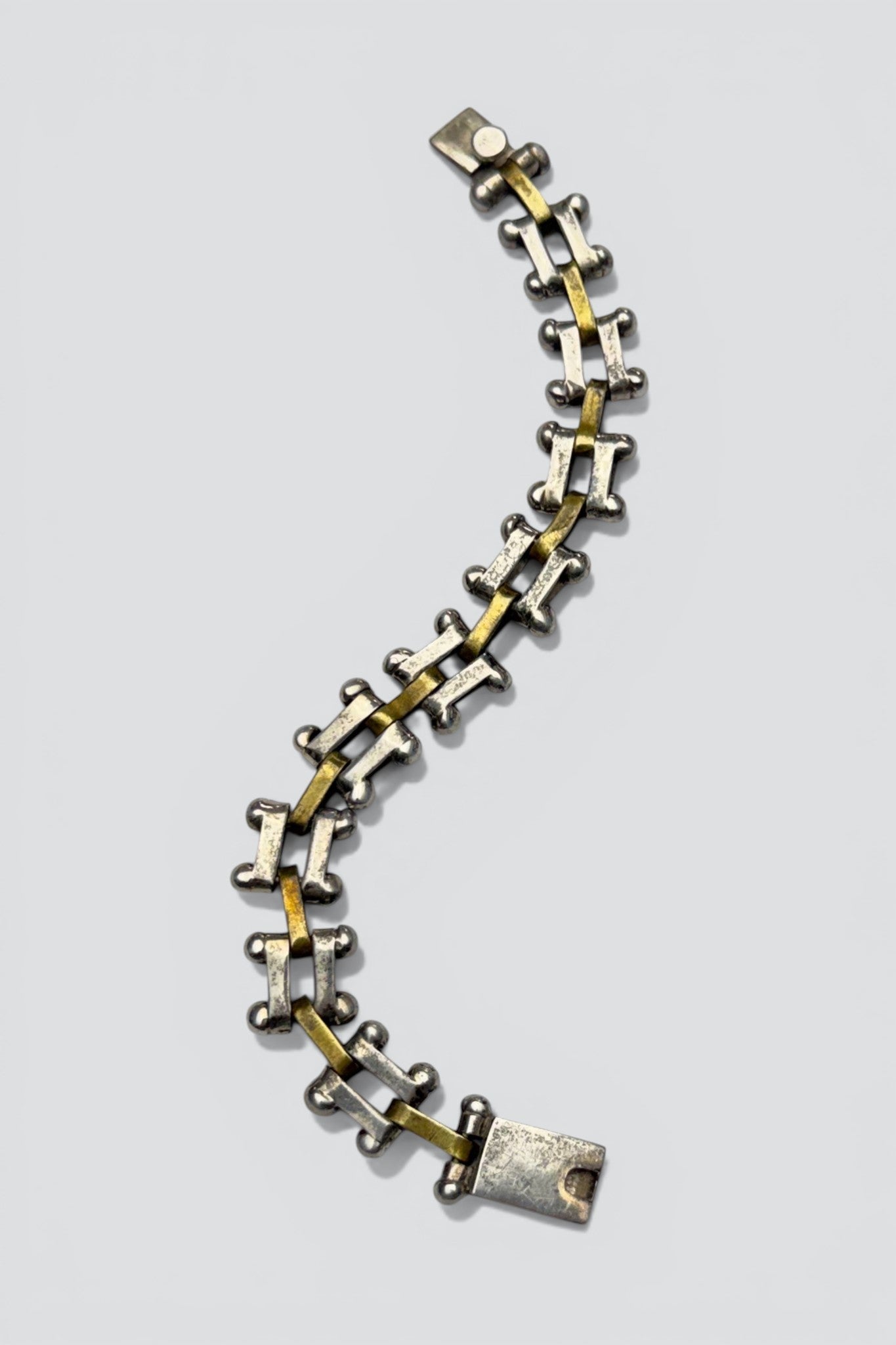 Sterling Silver Brass Dotted Bar Link Bracelet