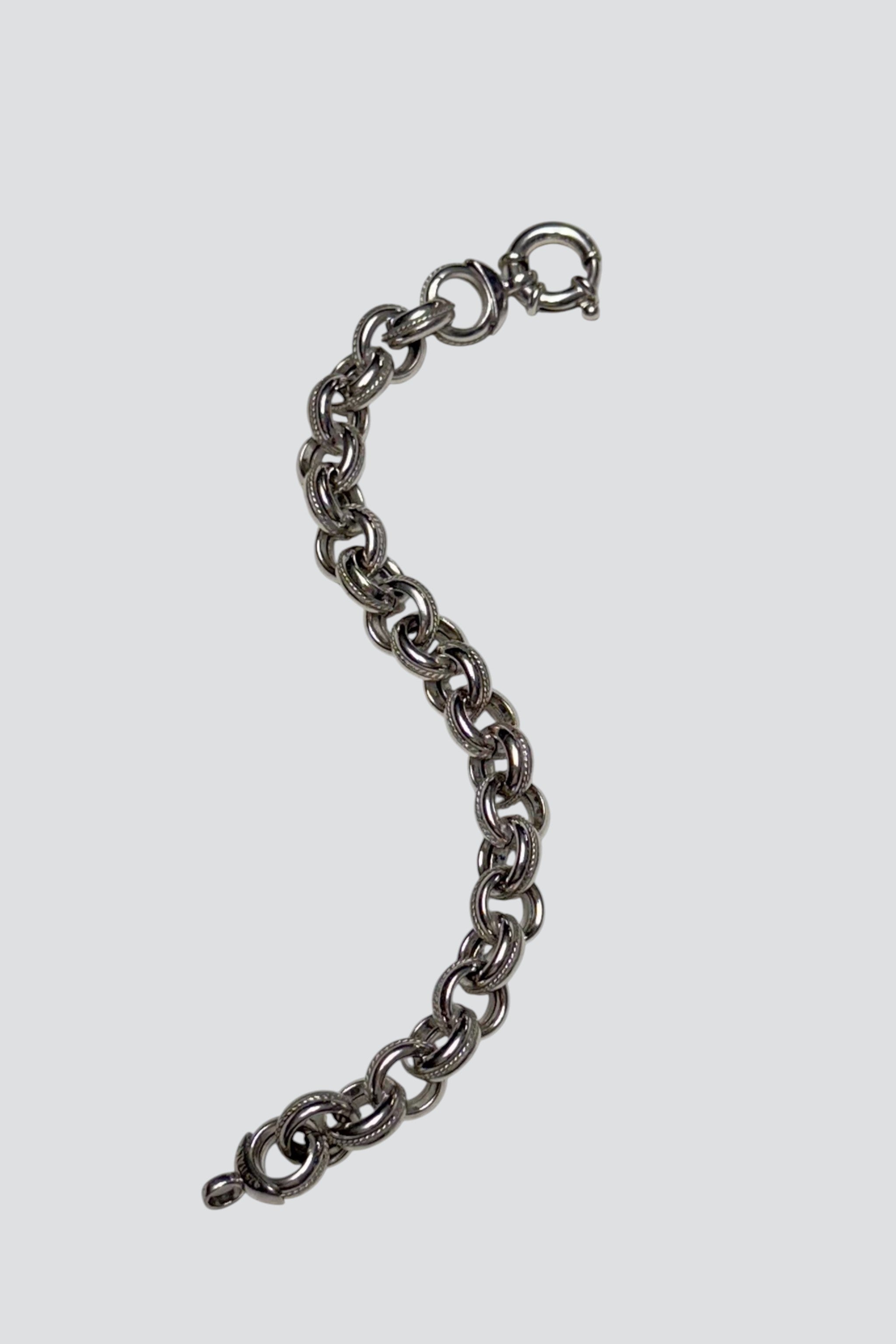 Sterling Silver Chunky Textured Oval Link Bracelet - Vintage Sterling Silver Chunky Textured Oval Link Bracelet - Vintage