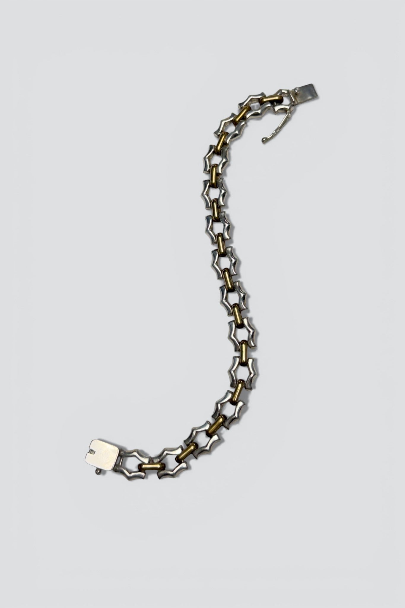 Sterling Silver Brass Two Tone Pointed Link Bracelet