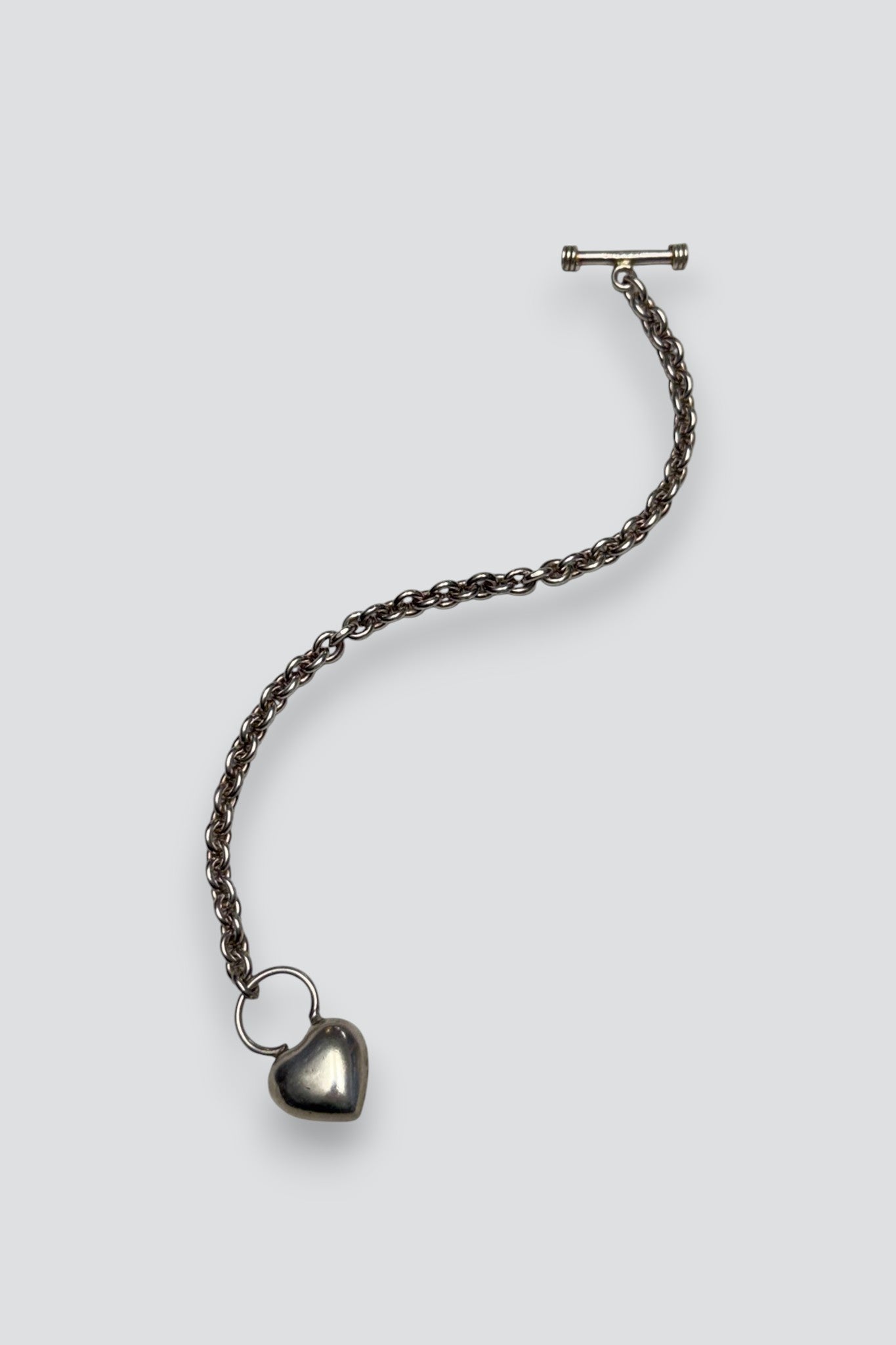 Sterling Silver Puffy Heart Toggle Bracelet