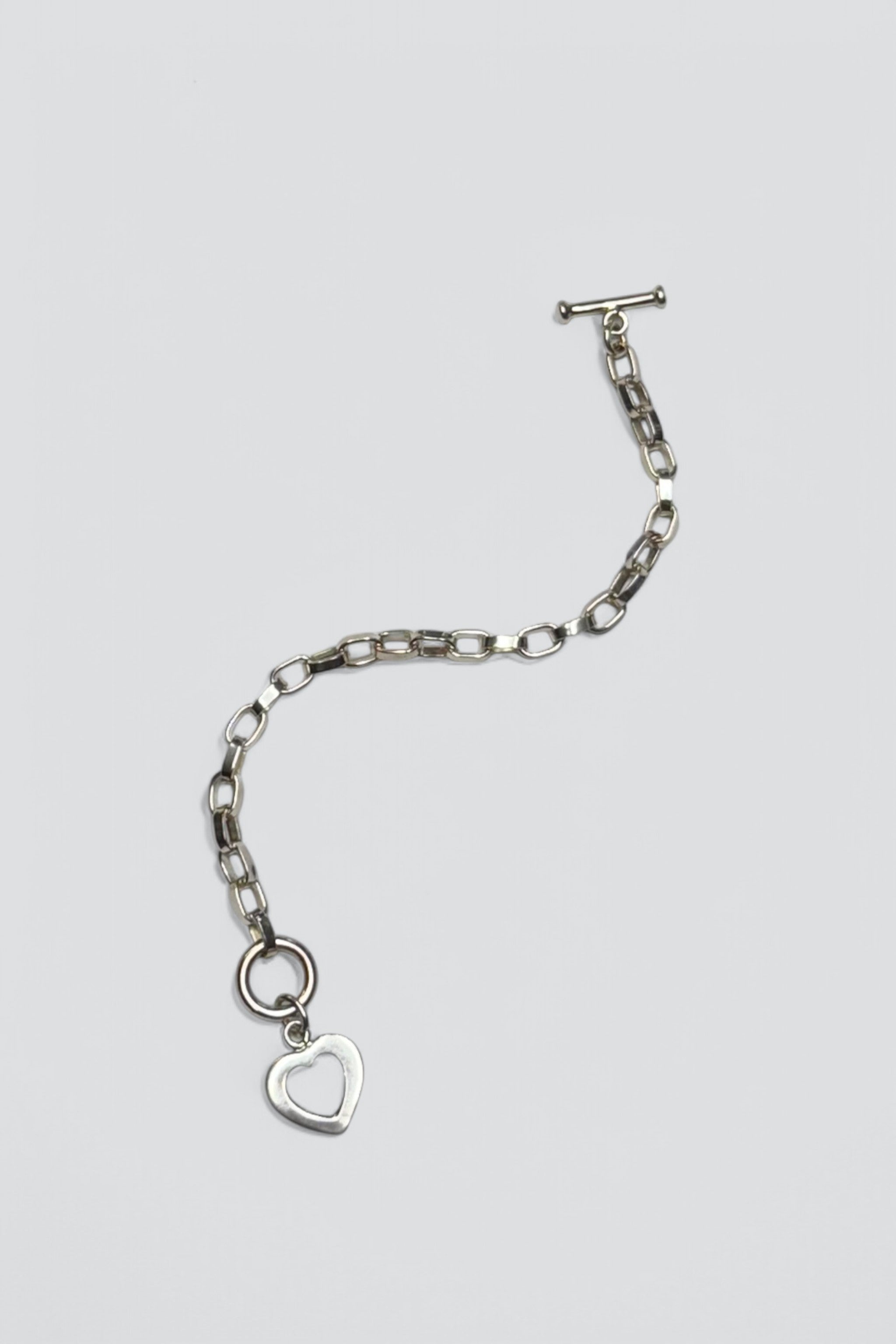 Sterling Silver Heart Charm Toggle Bracelet