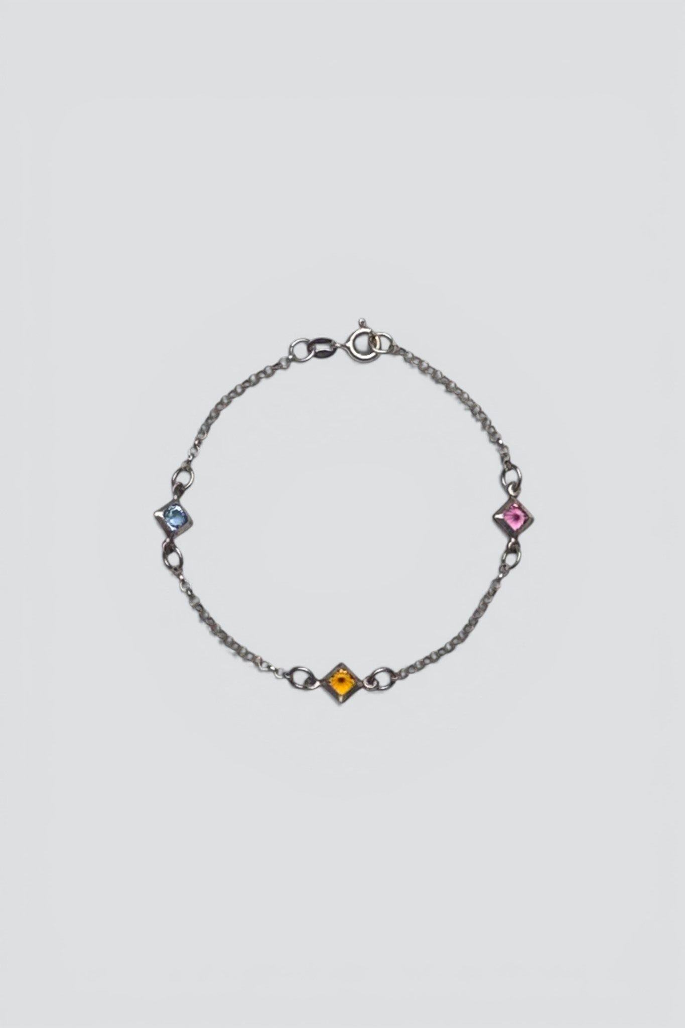 Sterling Silver Pink Quartz Topaz Citrine Chain Bracelet