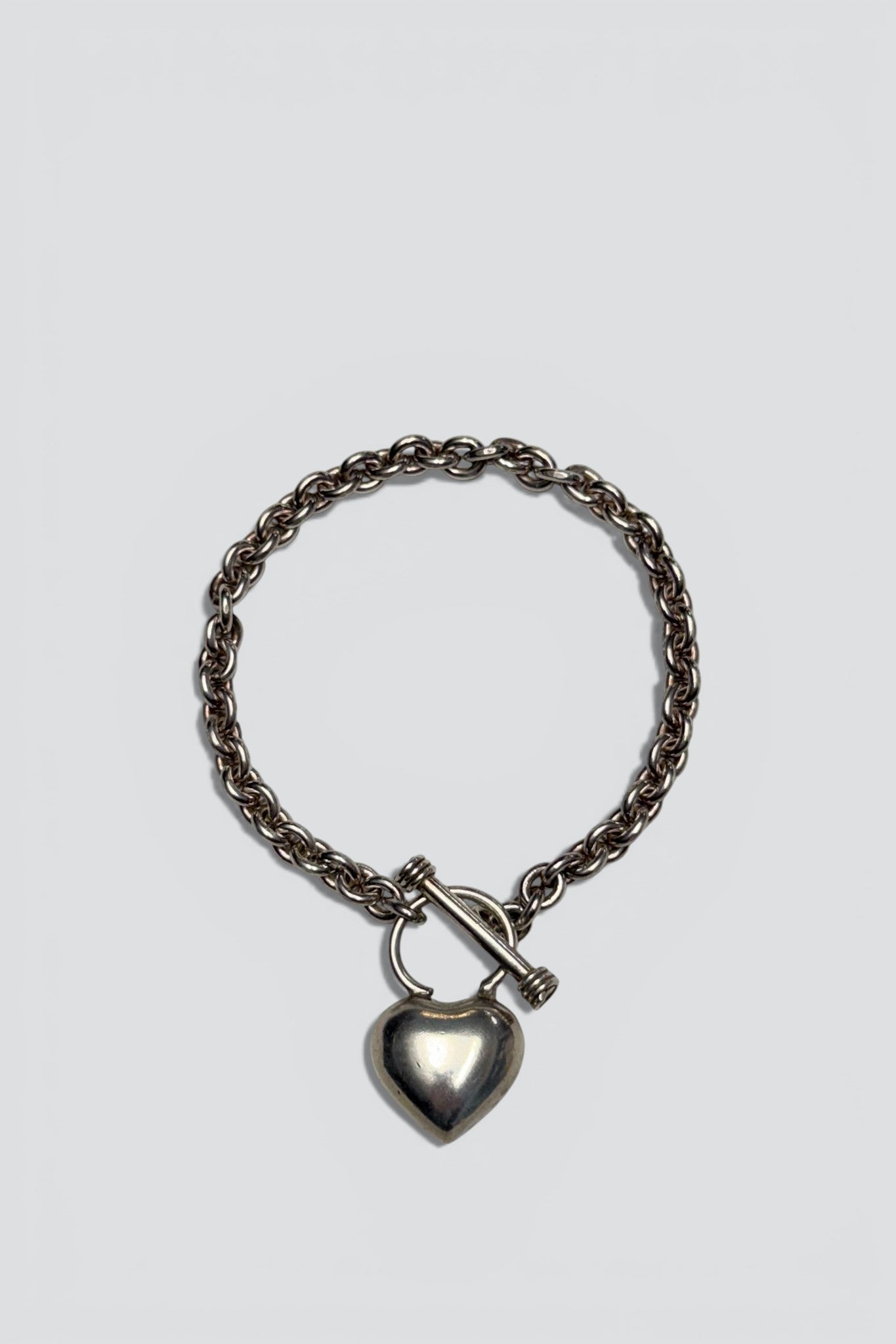 Sterling Silver Puffy Heart Toggle Bracelet
