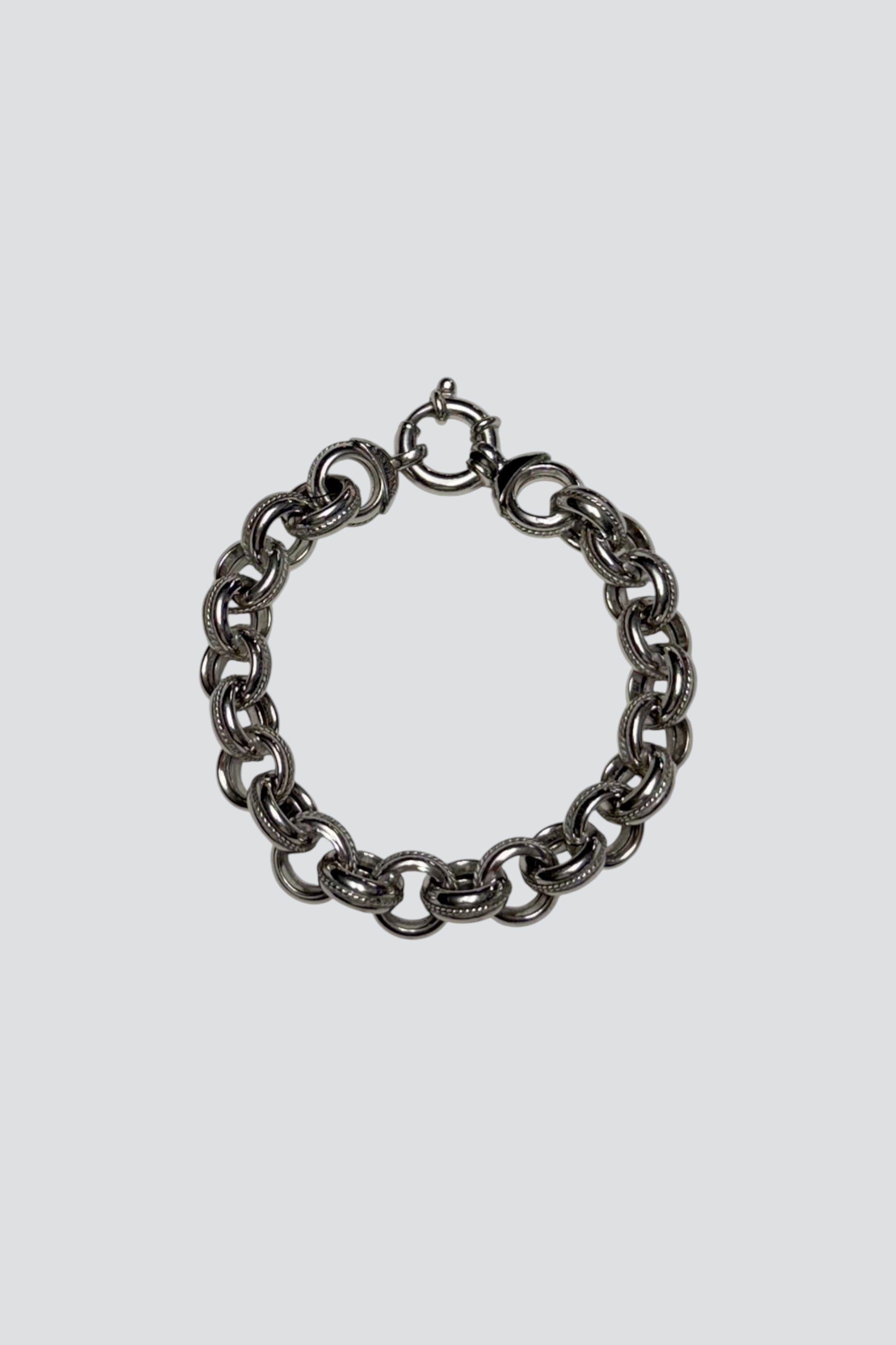 Sterling Silver Chunky Textured Oval Link Bracelet - Vintage