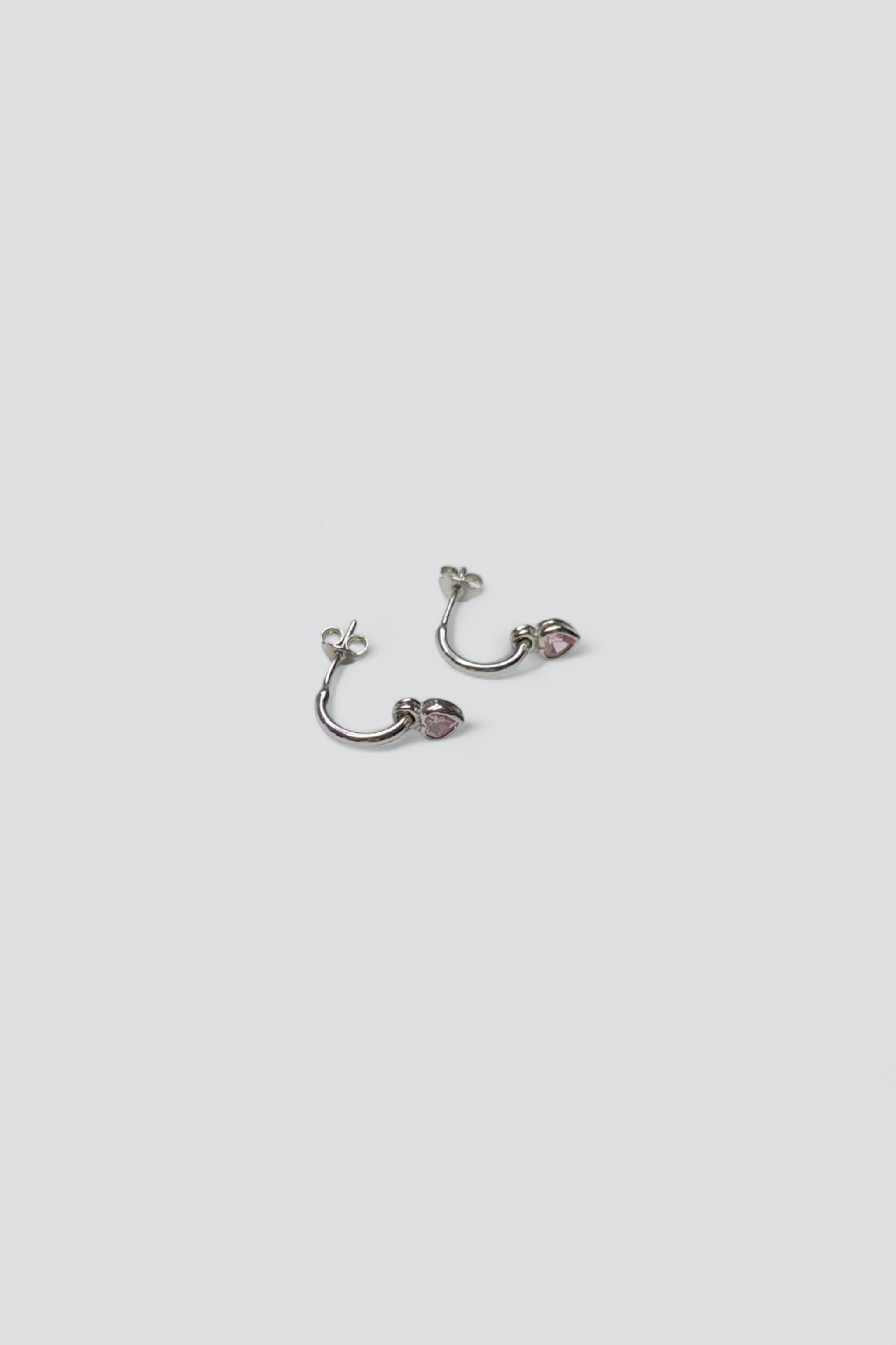 Sterling Silver Pink CZ Heart Hoops