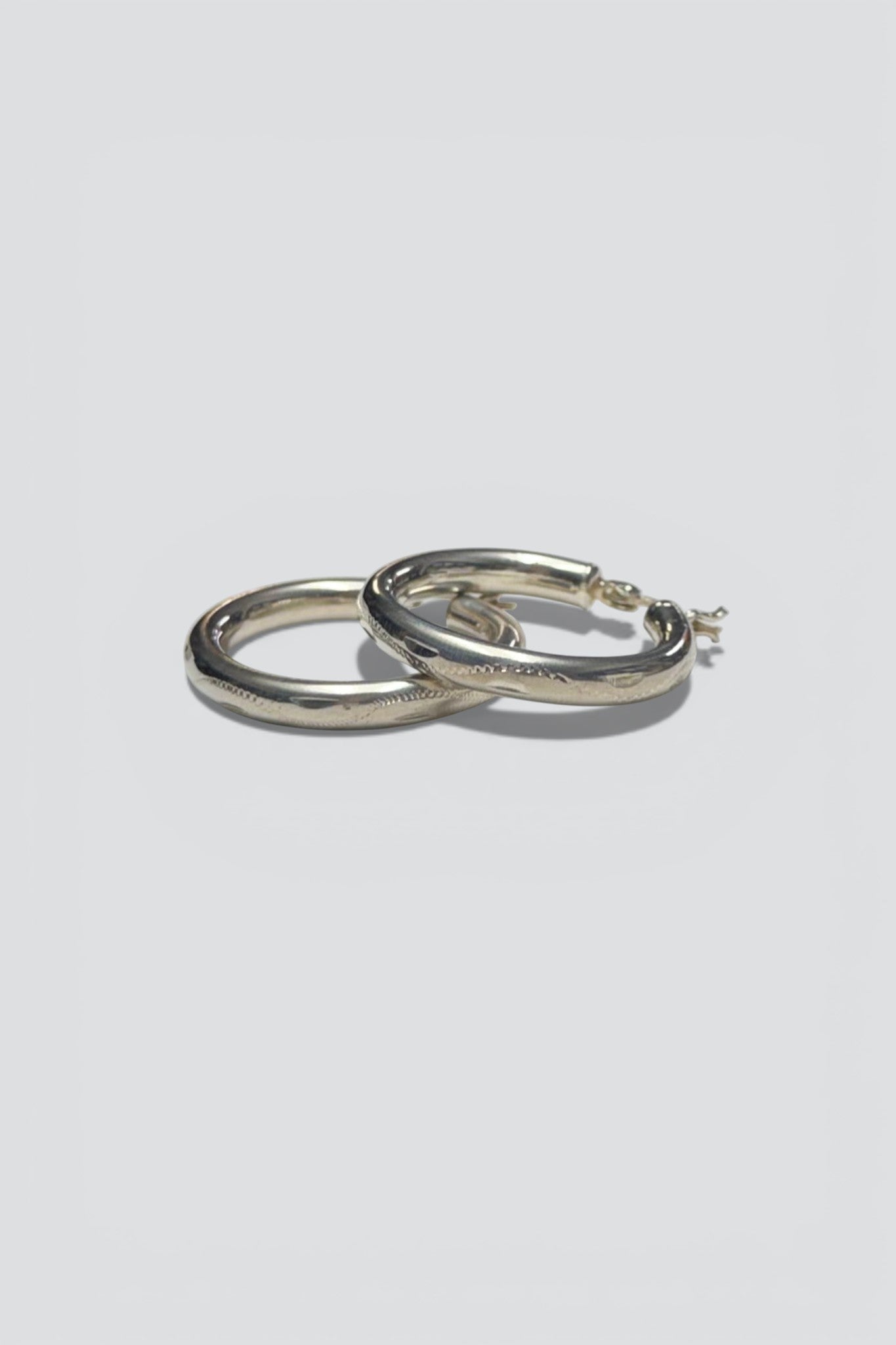 Sterling Silver Deco Etched Large Hoop Earrings