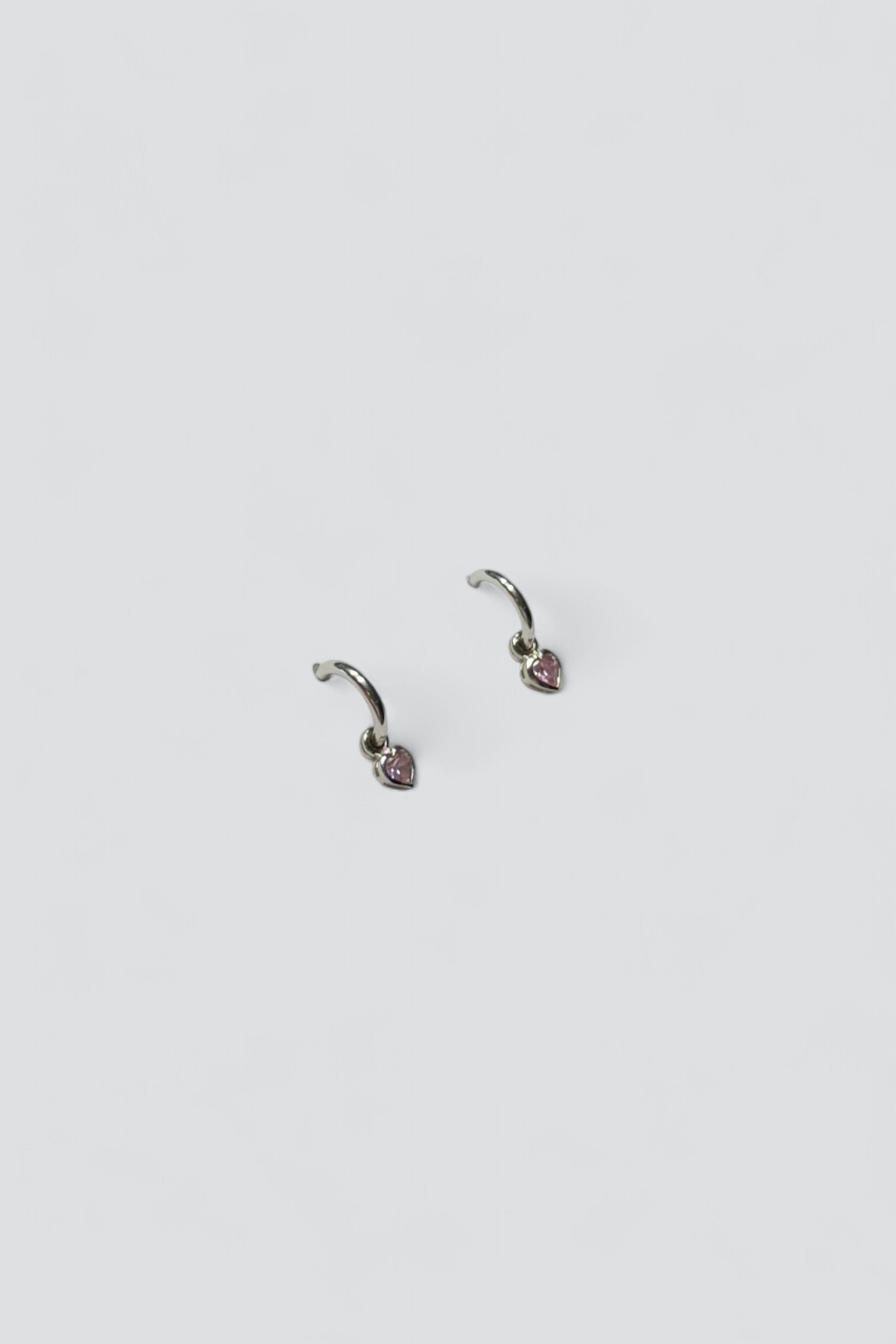 Sterling Silver Pink CZ Heart Hoops