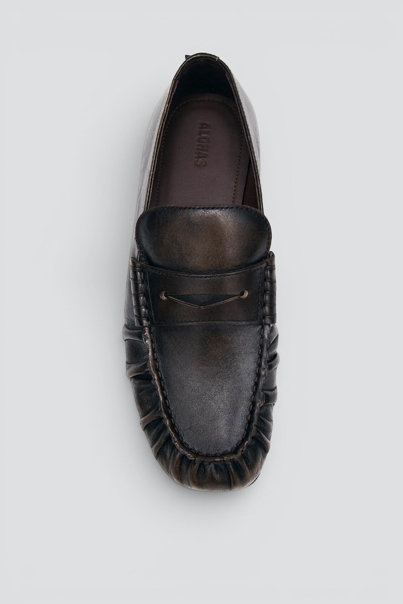 Vintage Effect Brown Leather Aven Loafers