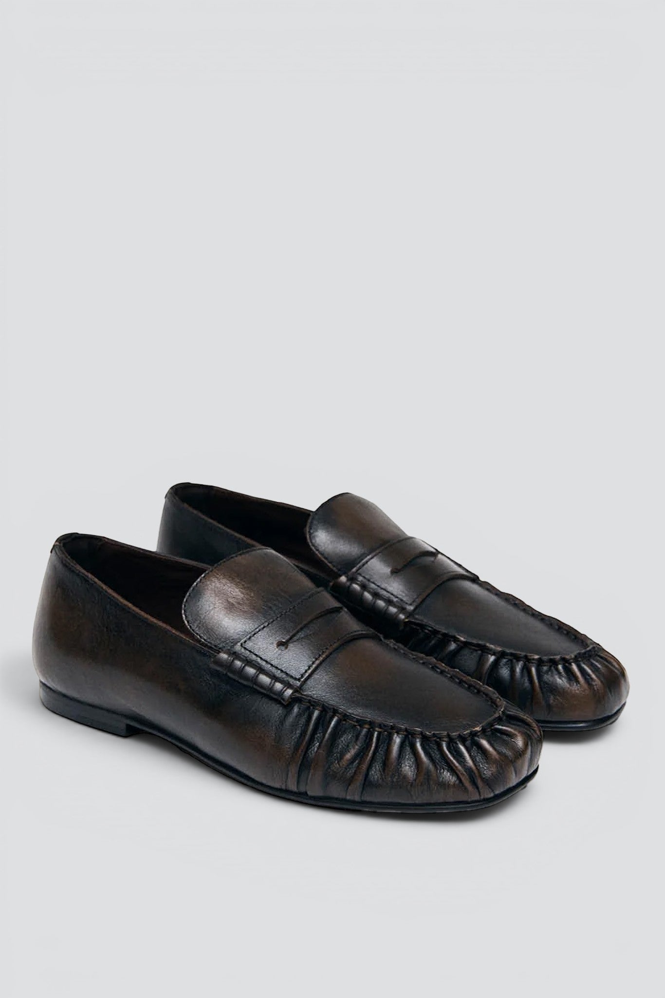 Vintage Effect Brown Leather Aven Loafers
