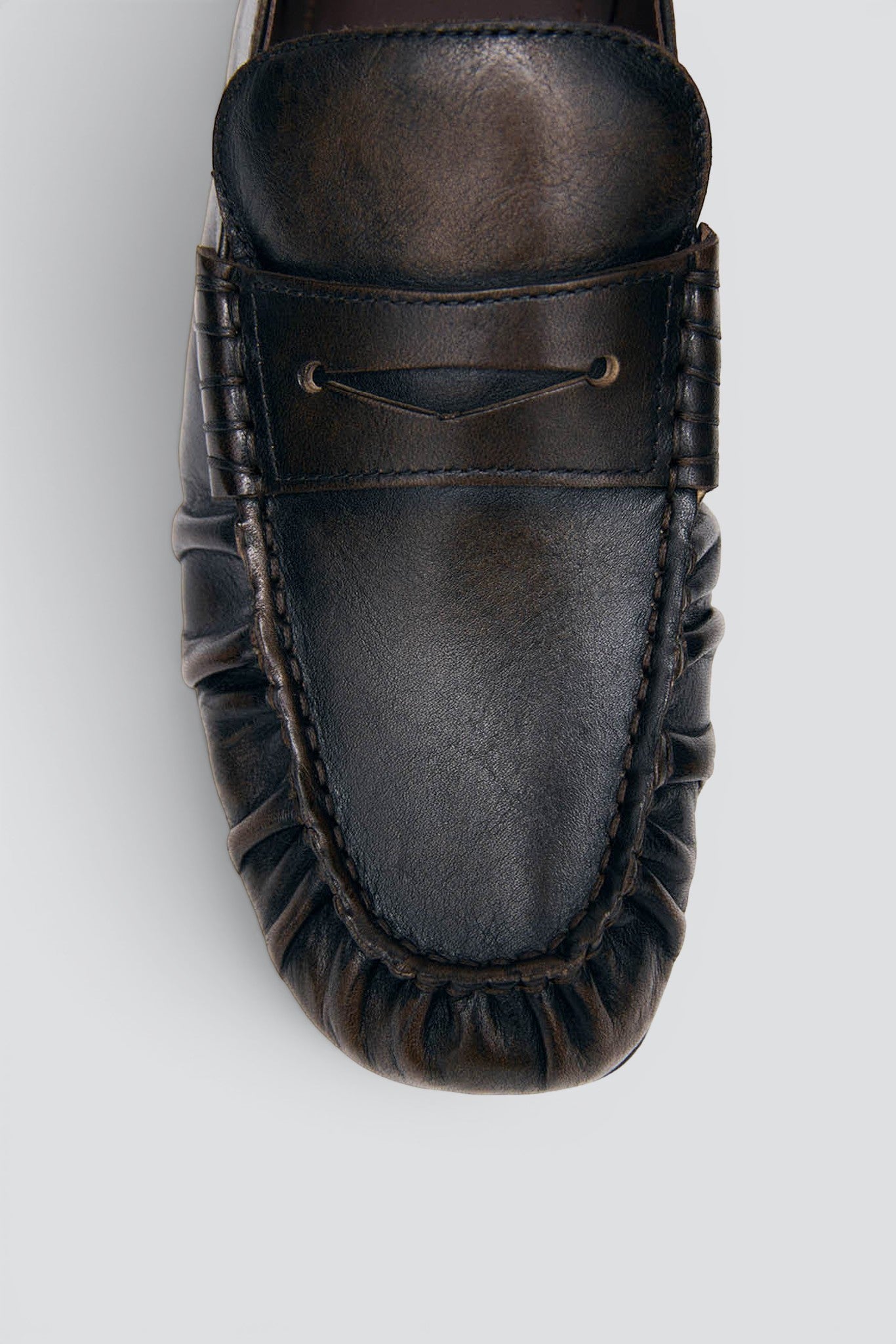 Vintage Effect Brown Leather Aven Loafers