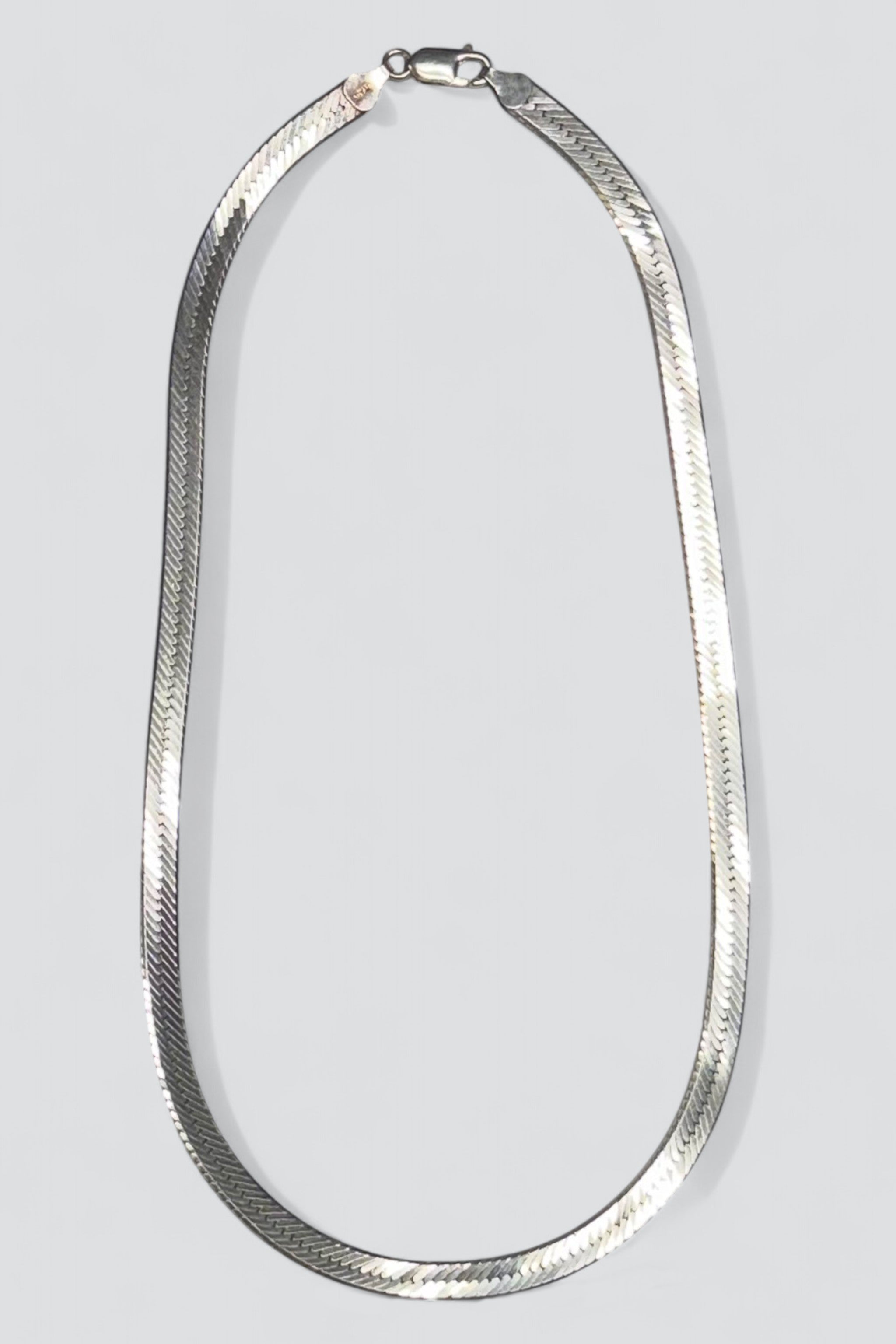 Sterling Silver Wide Herringbone Chain Necklace