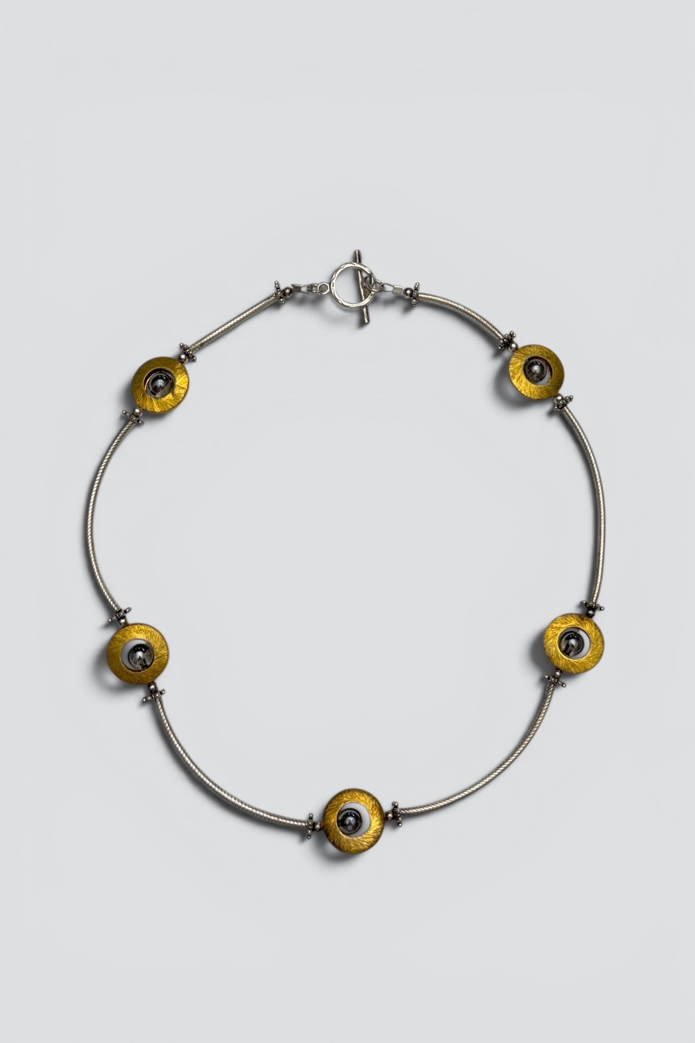 Gold Vermeil Sterling Silver Glass Circle Curve Necklace
