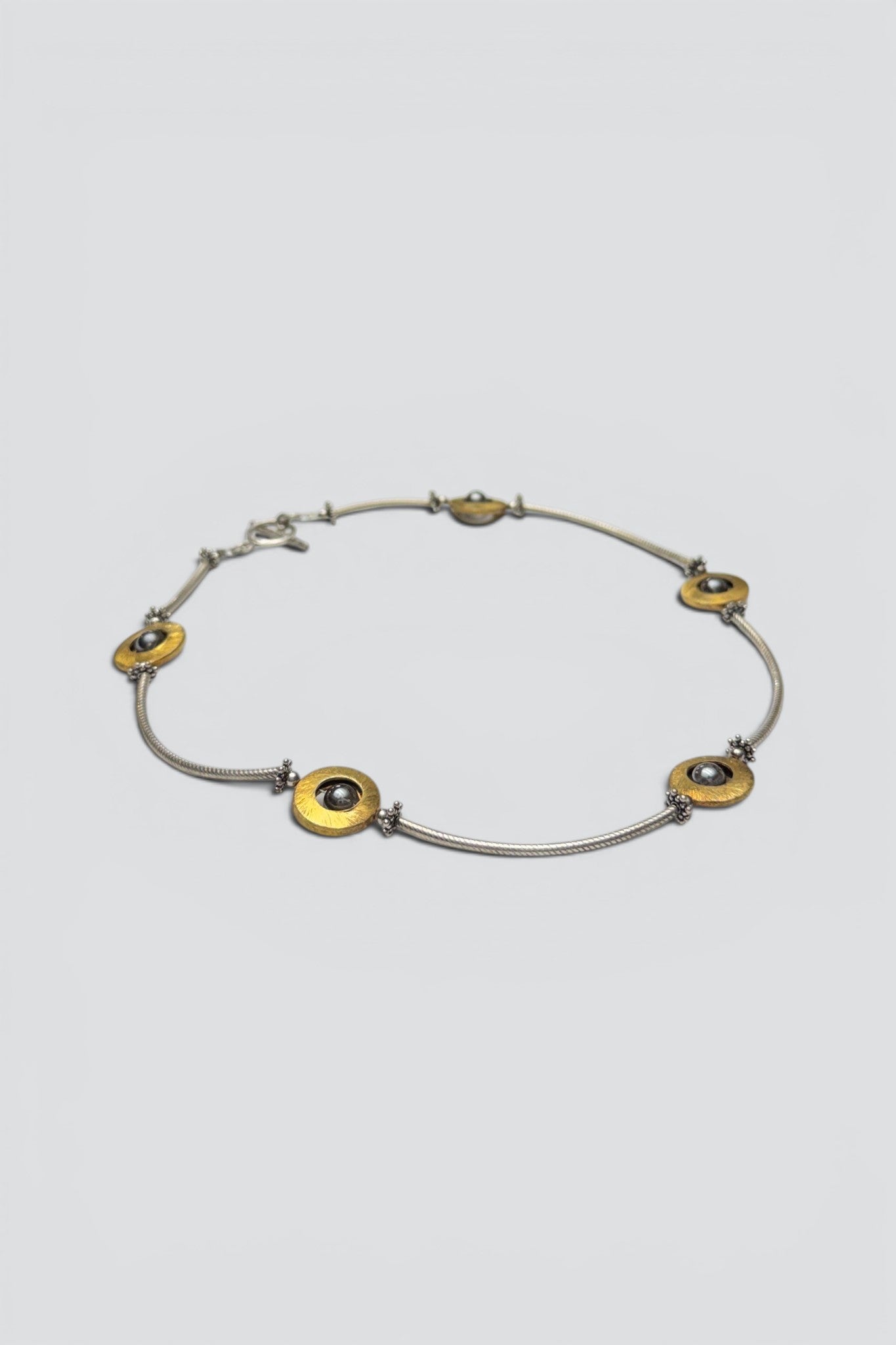 Gold Vermeil Sterling Silver Glass Circle Curve Necklace