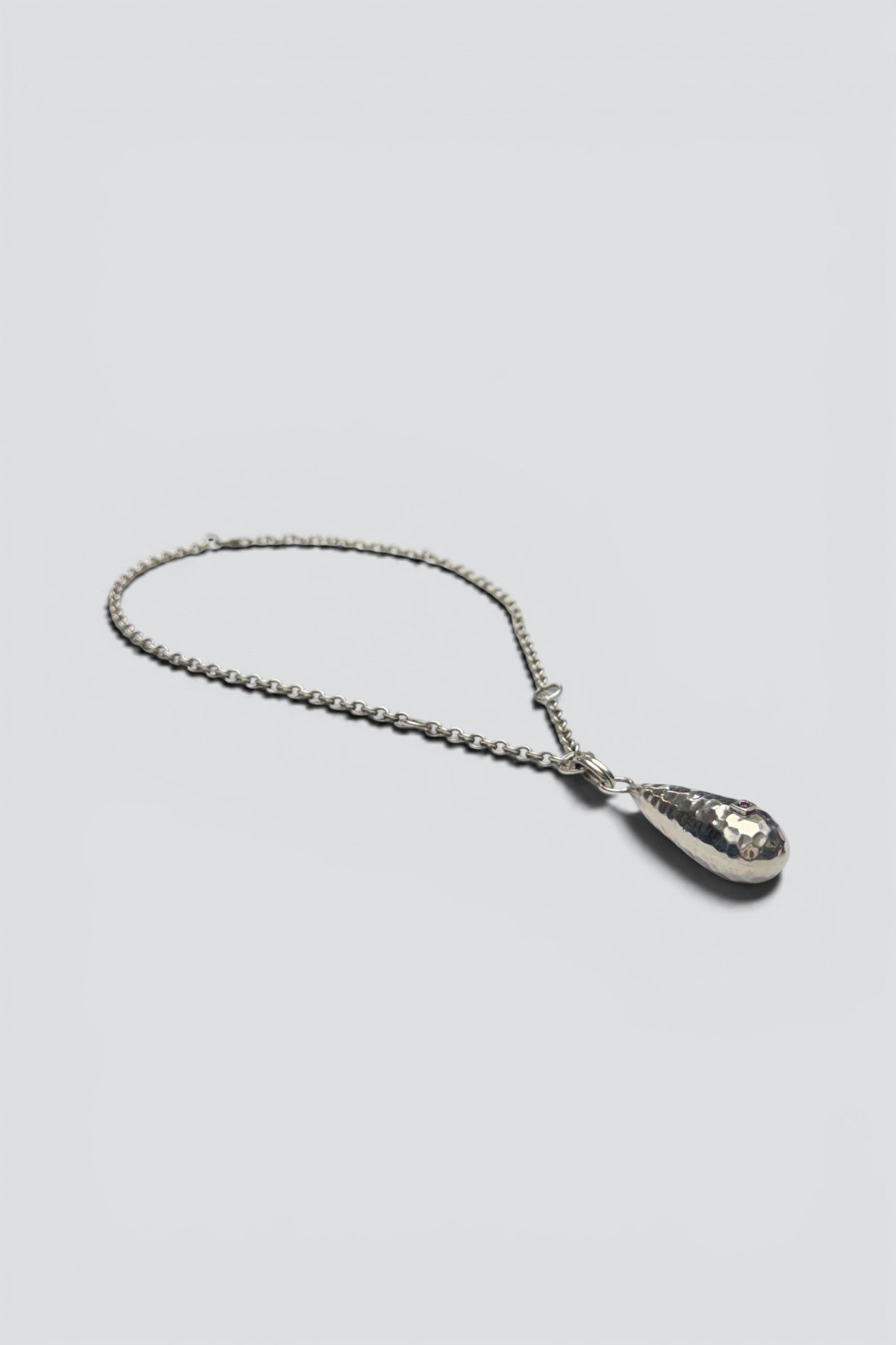 Sterling Silver Garnet Hammered Teardrop Pendant Necklace