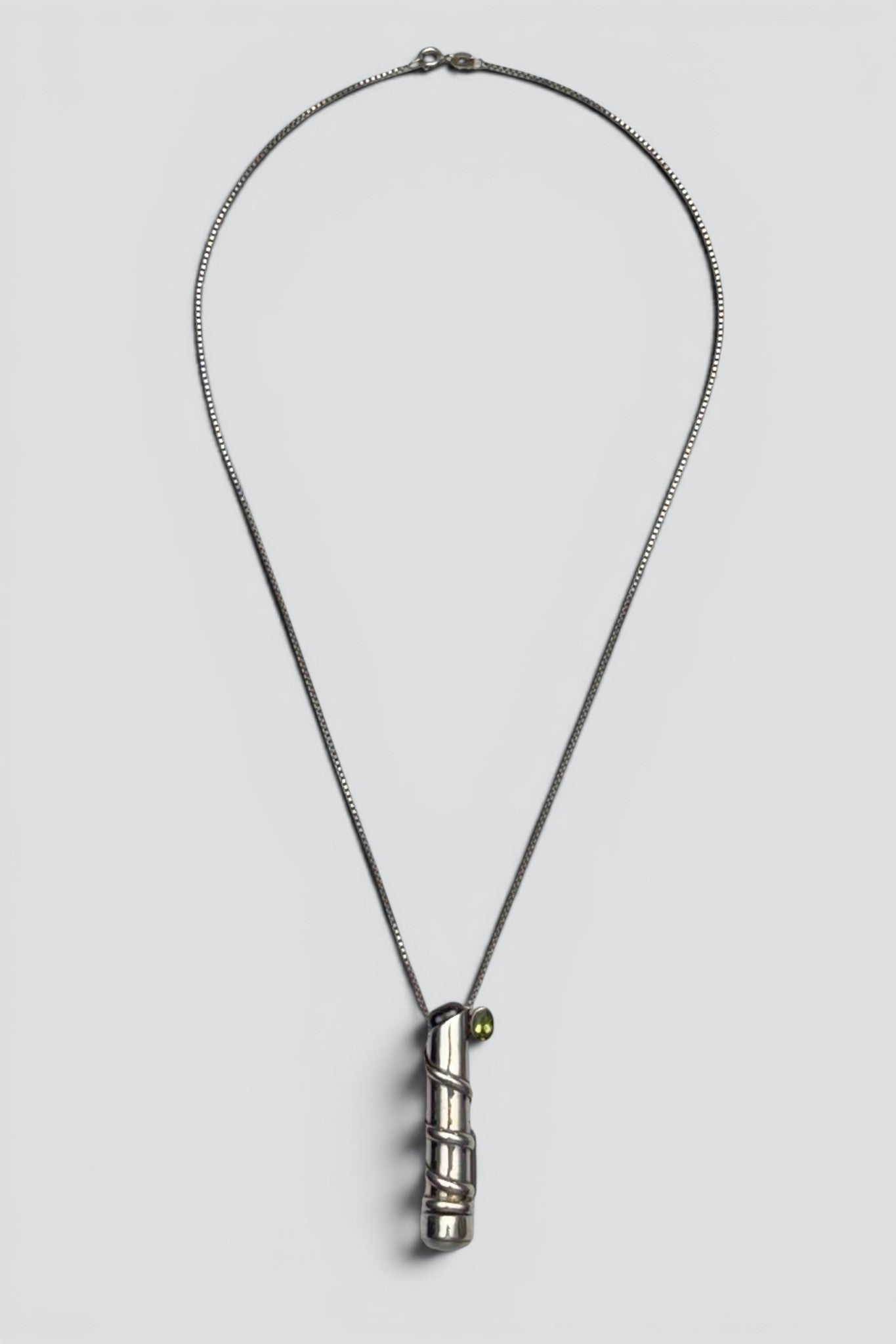 Sterling Silver Pearl Peridot Cylinder Pendant Necklace