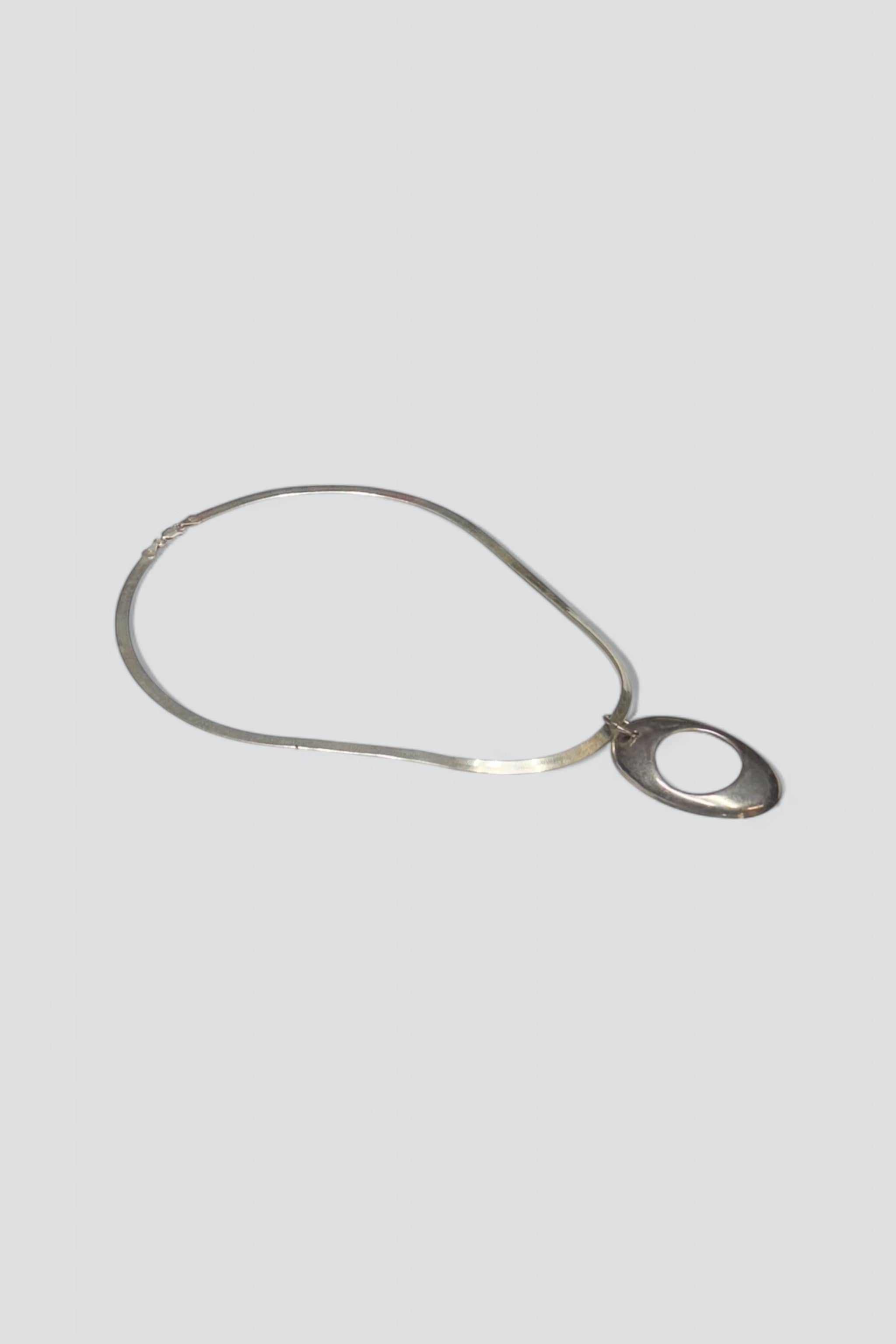 Sterling Silver Oval Pendant Snake Chain Necklace