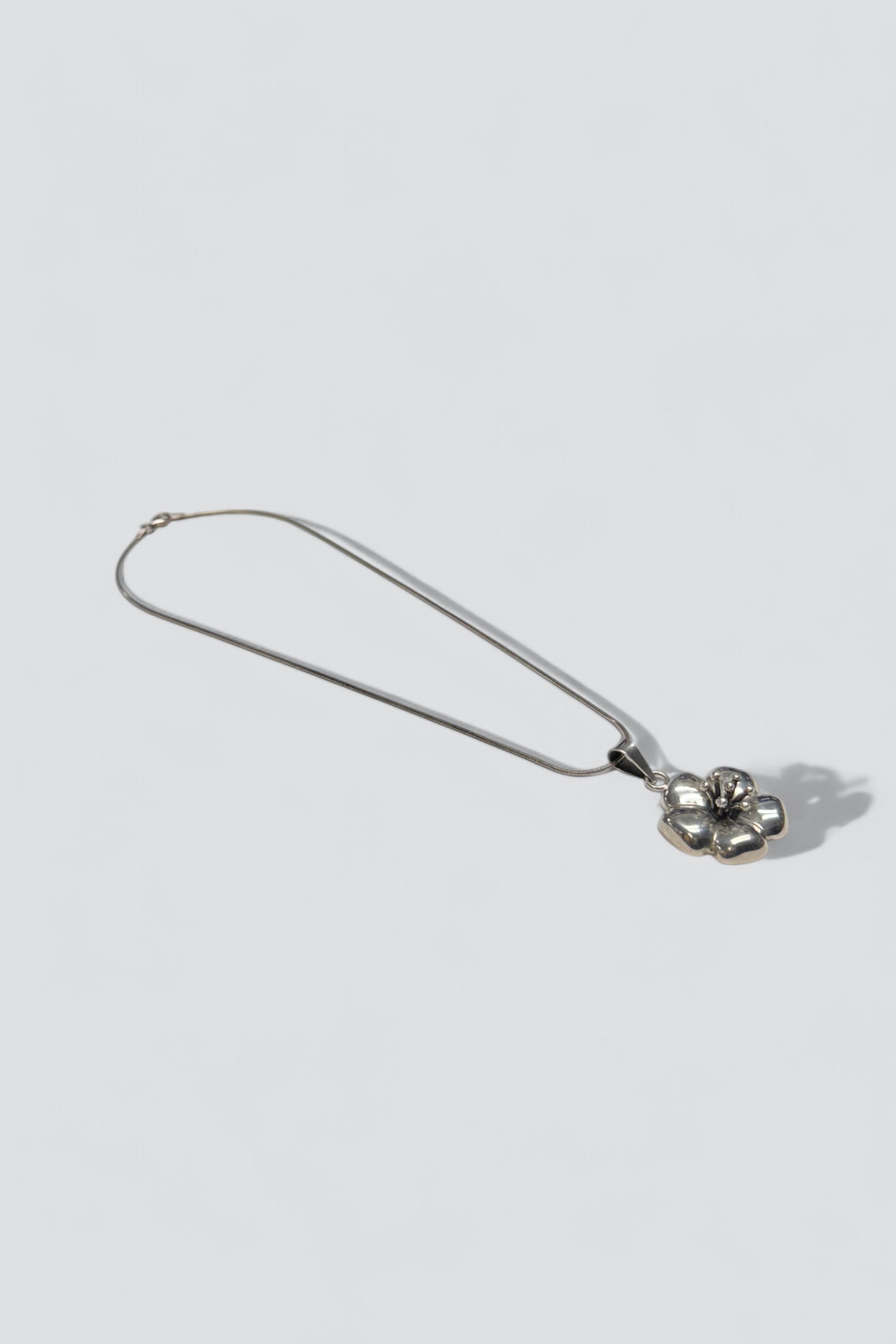 Sterling Silver Heavy Flower Pendant Necklace