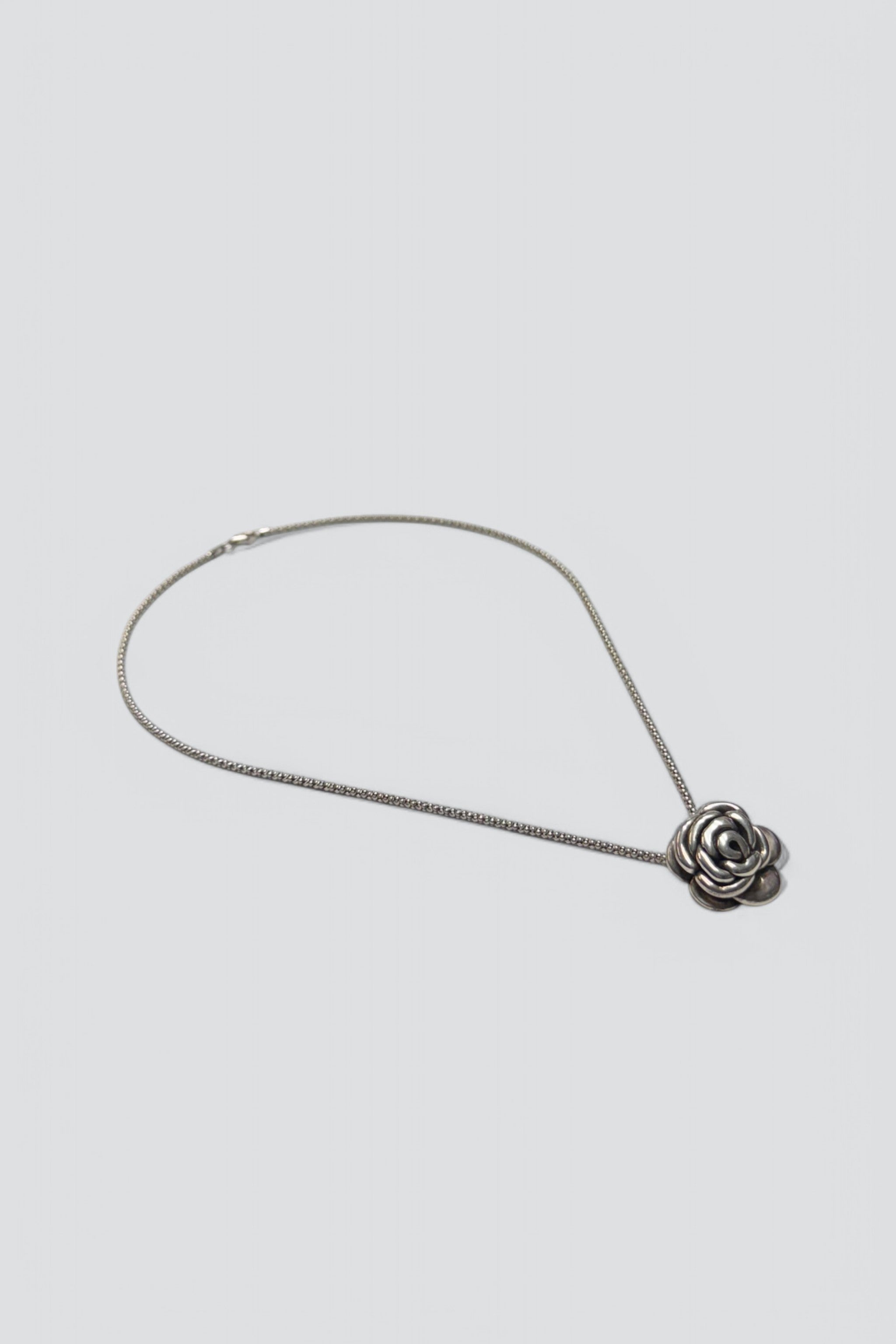 Sterling Silver Puff Flower Chain Necklace