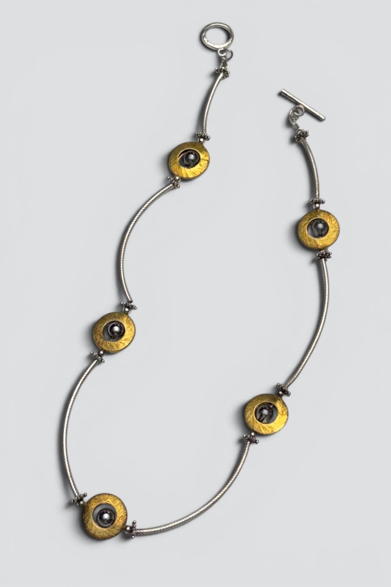 Gold Vermeil Sterling Silver Glass Circle Curve Necklace