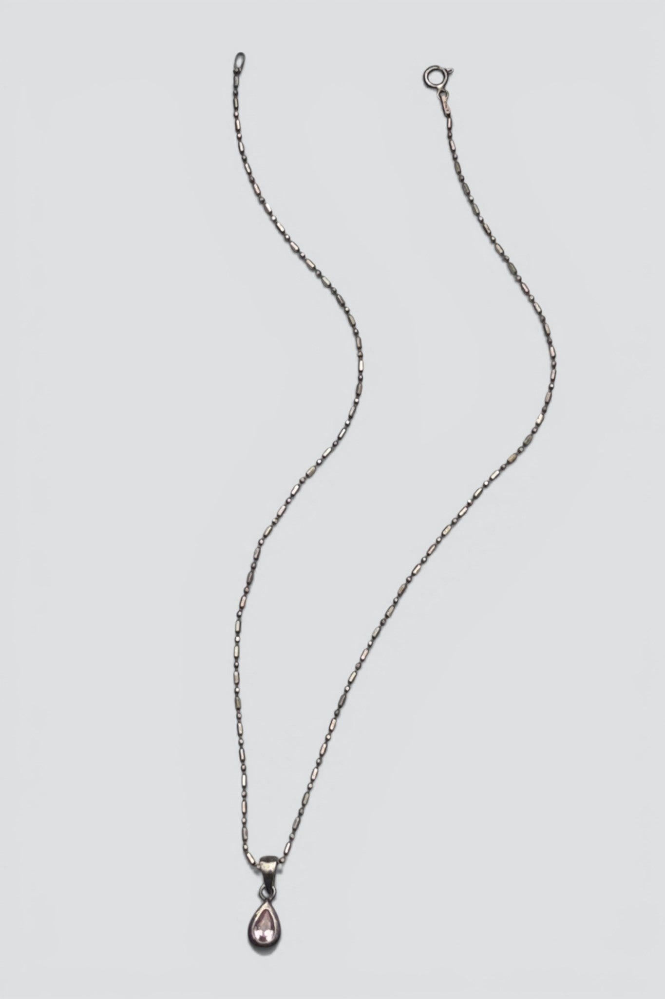 Sterling Silver Pink Quartz Teardrop Pendant Necklace