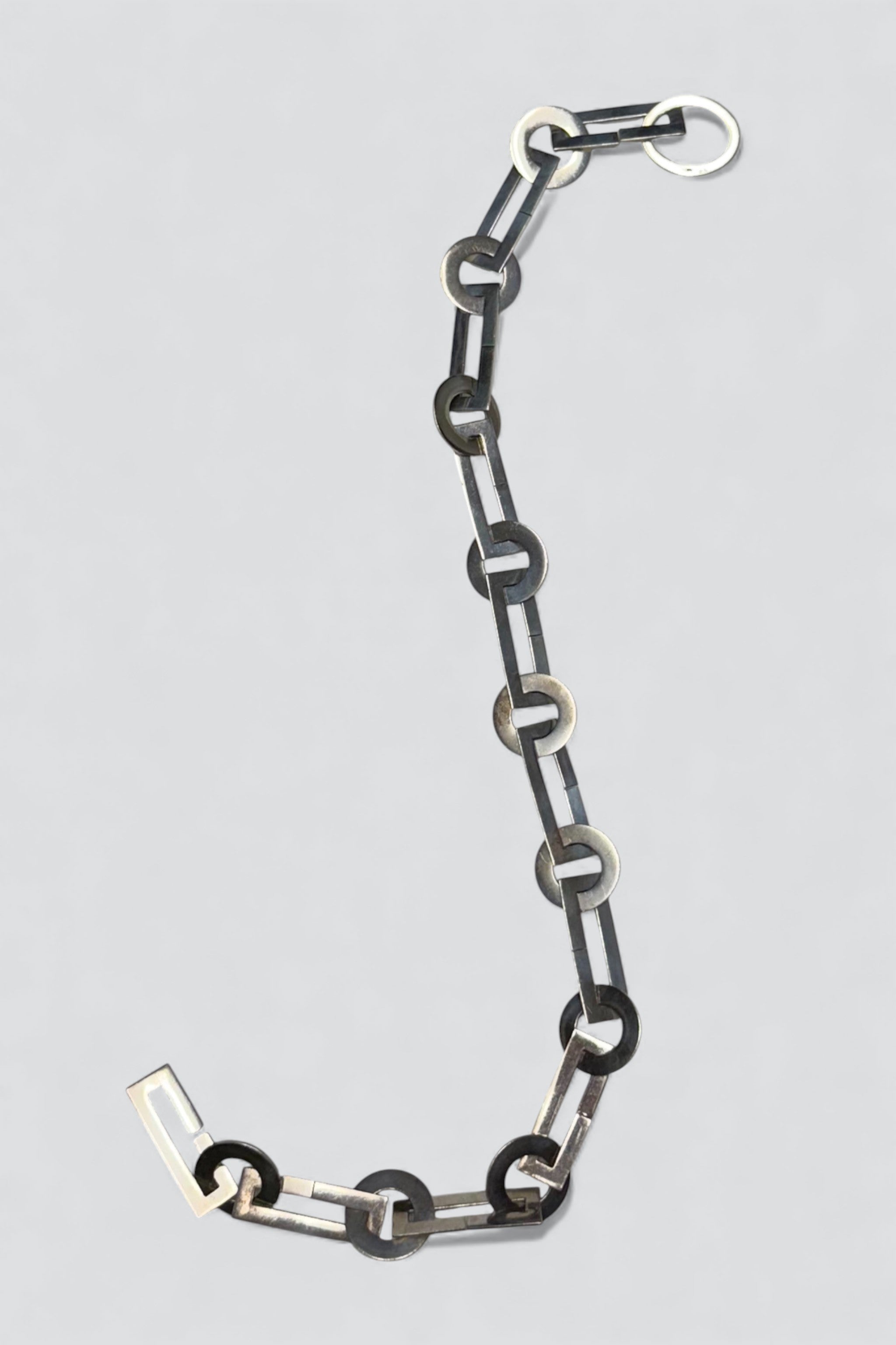 Sterling Silver Heavy Disc Rect Link Necklace