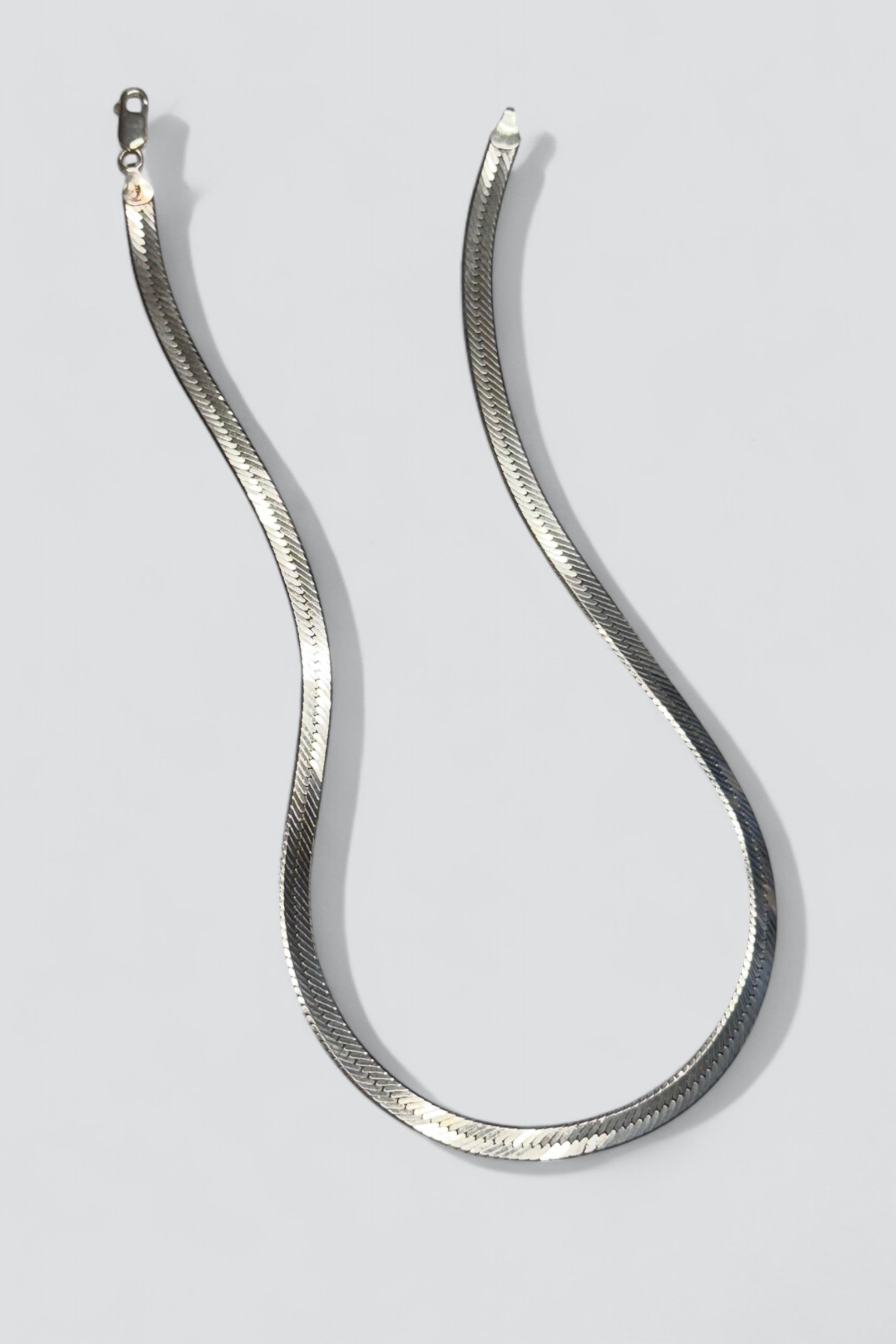 Sterling Silver Wide Herringbone Chain Necklace