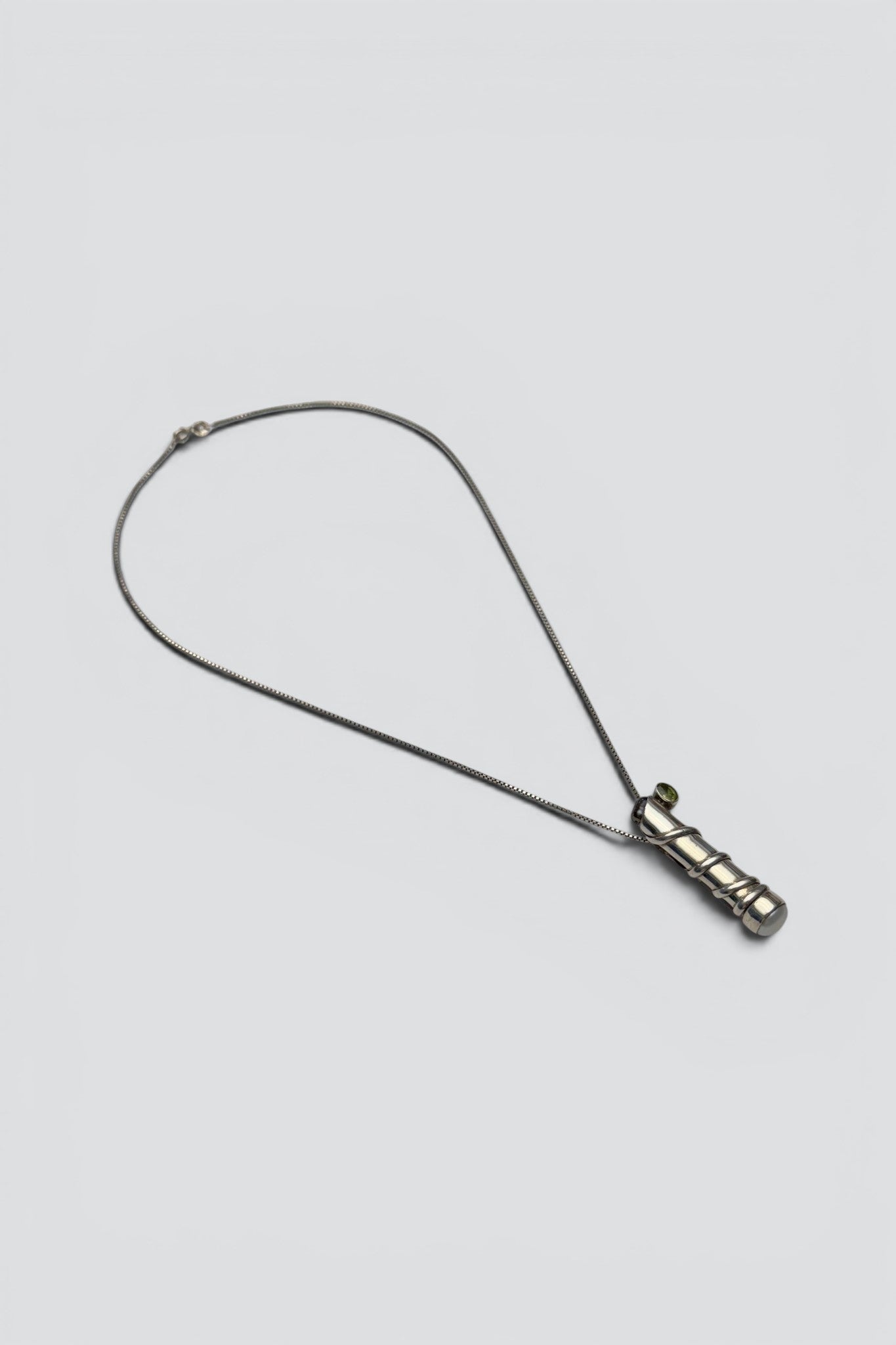 Sterling Silver Pearl Peridot Cylinder Pendant Necklace