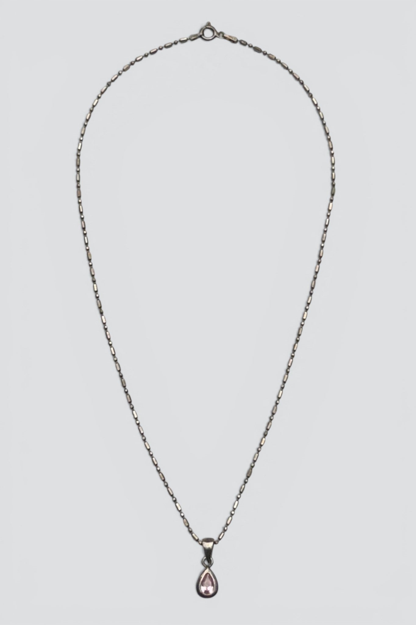 Sterling Silver Pink Quartz Teardrop Pendant Necklace