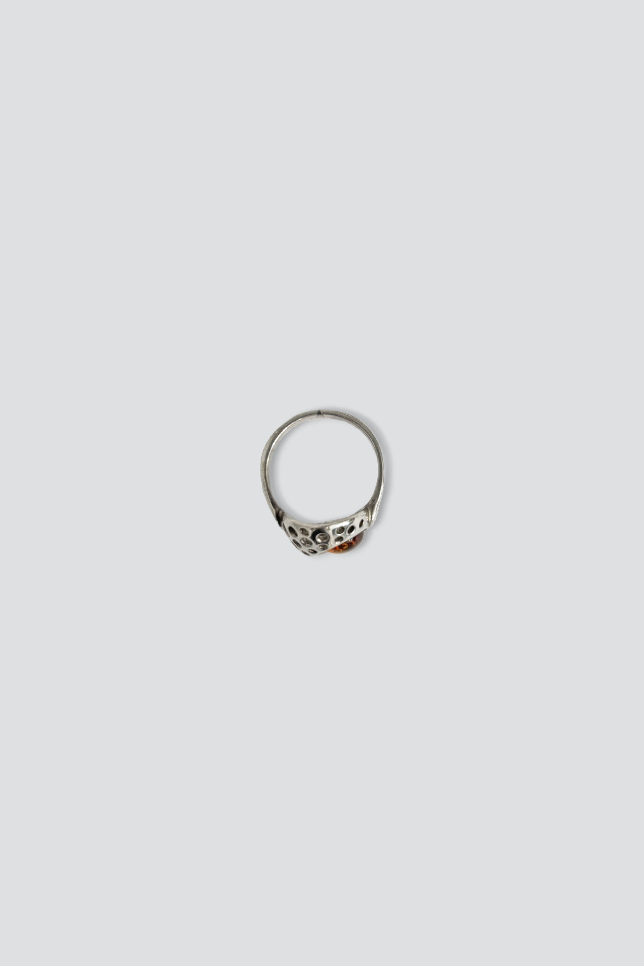 Sterling Silver Amber Perforated Signet Ring