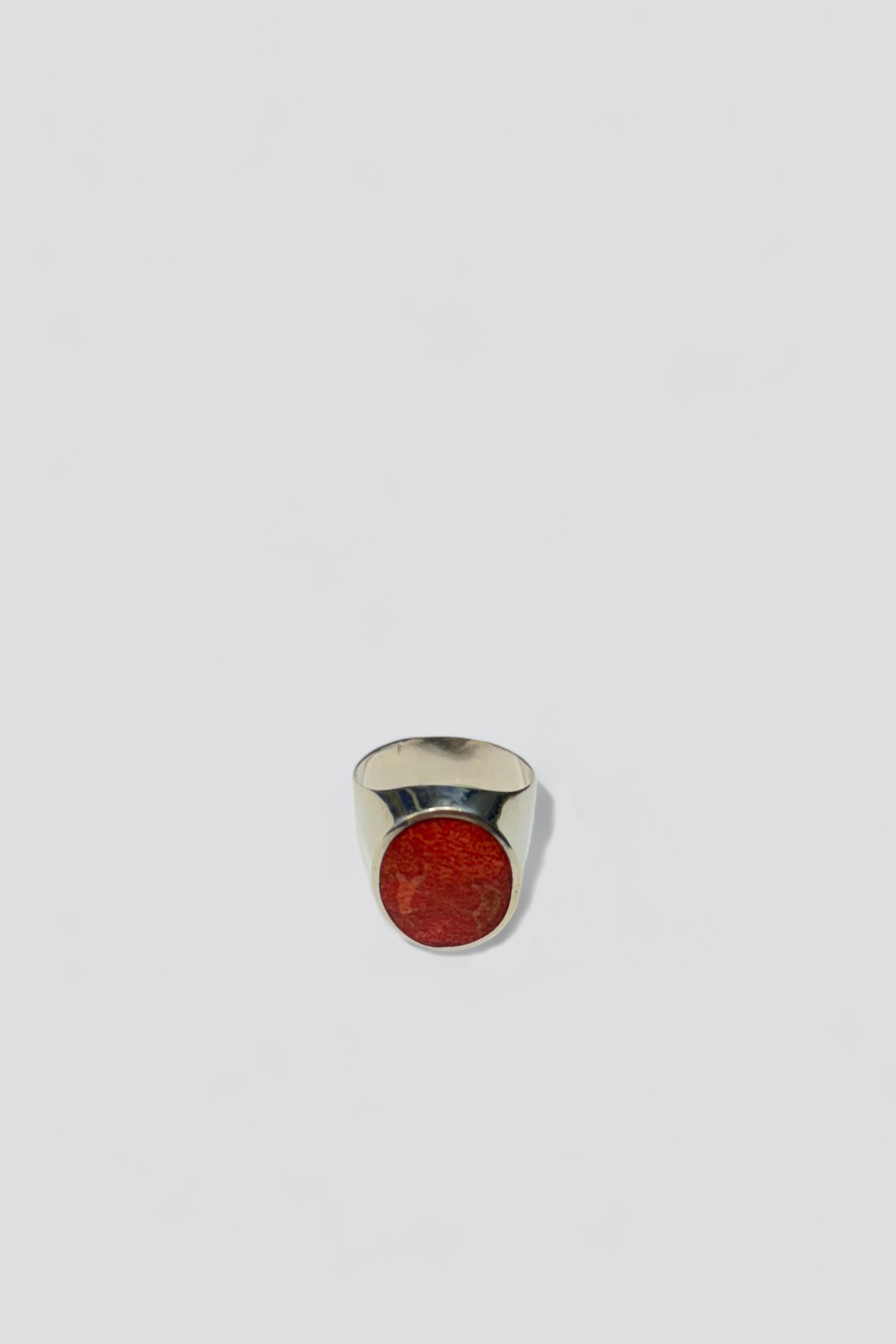 Sterling Silver Oval Coral Signet Ring