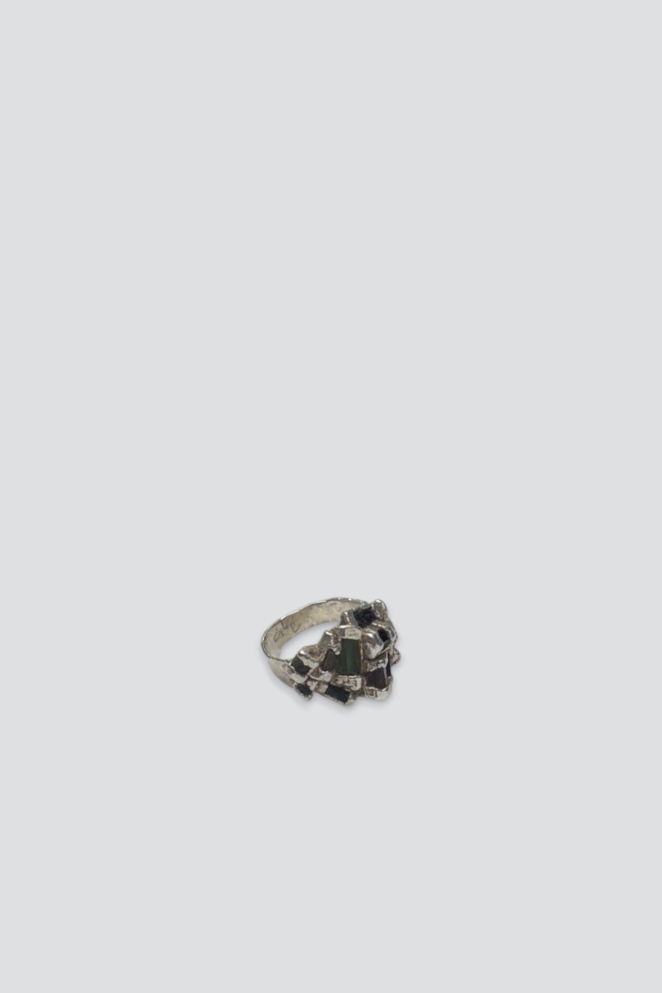 Sterling Silver Onyx Quartz Peridot Clustered Ring