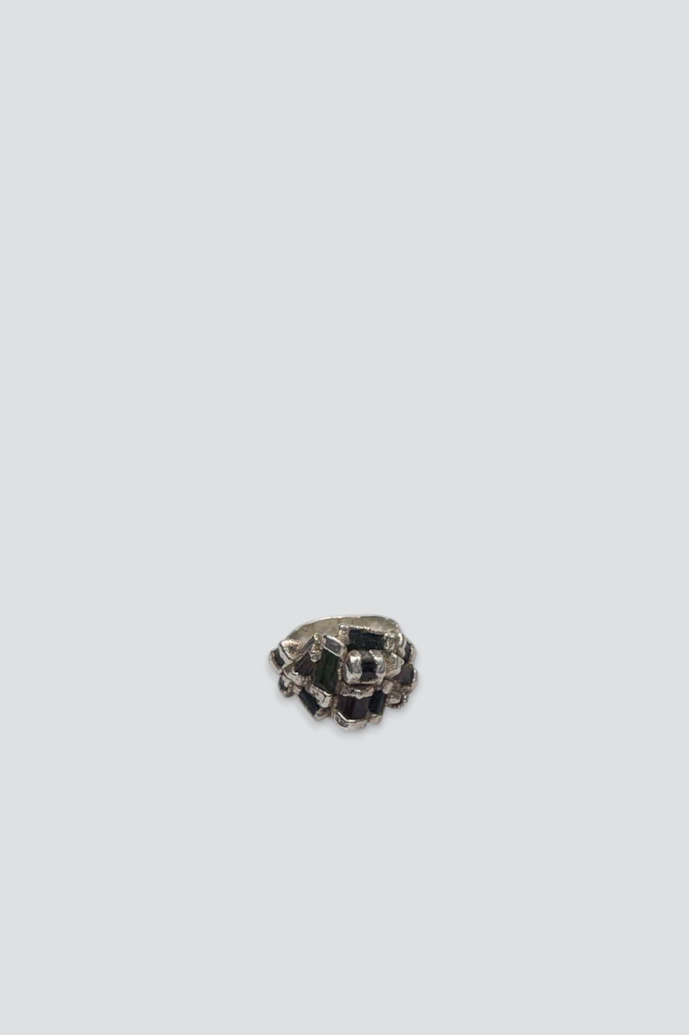 Sterling Silver Onyx Quartz Peridot Clustered Ring